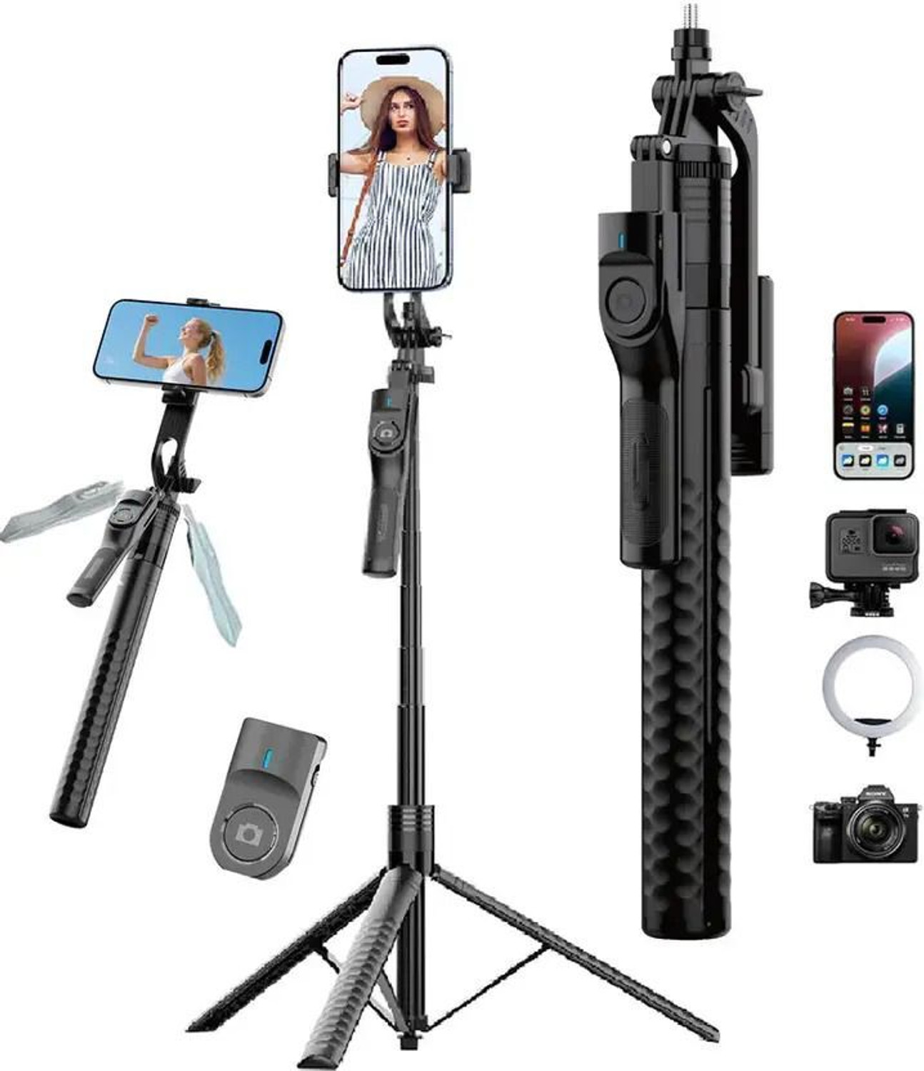 Image of DAKSHWAY Gimbal Stabilizer for Smartphone Mobile Stabilizer Selfie Stick Tripod with Wireless Remote 360 Automatic Rotation Bluetooth Selfie Stick (Black, Remote Included)