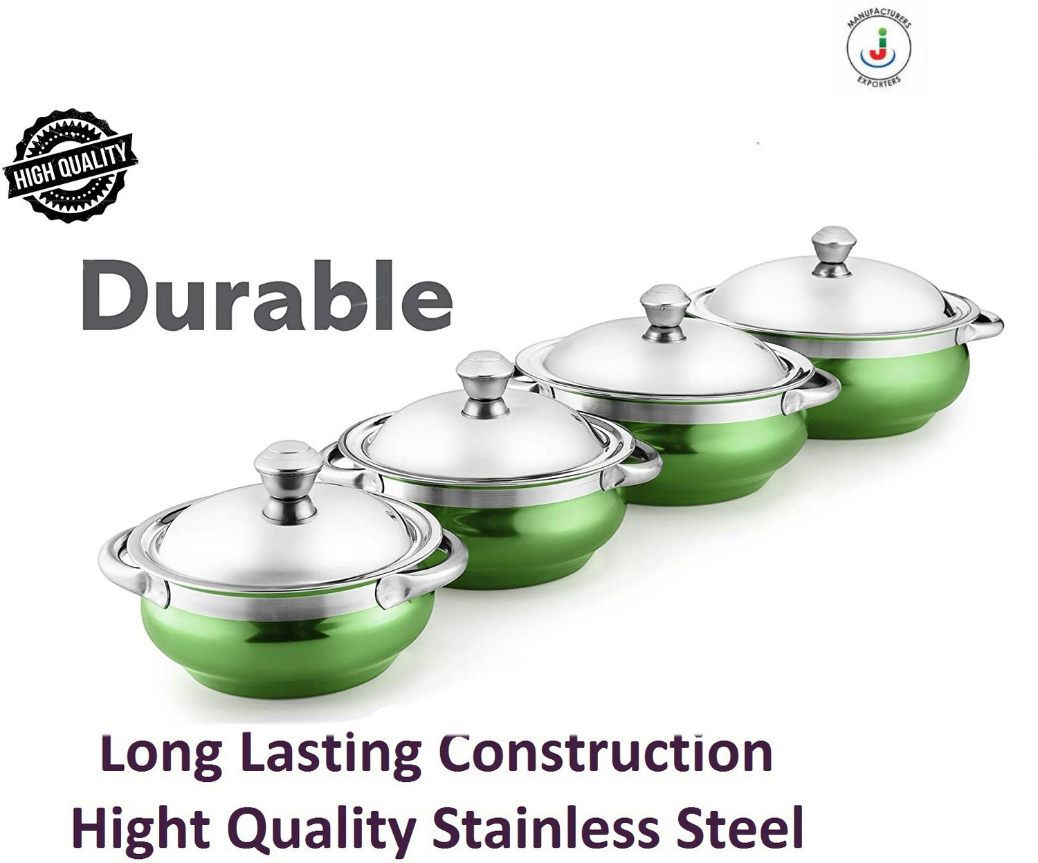 Image of Flipkart SmartBuy 4-Piece Red Stainless Steel Serving Casserole Handi Set with Lids & 2 S.Spoon Gravy Boat, Bowl, Butter Dish, Dish, Gravy Bucket Serving Set (Pack of 6)
