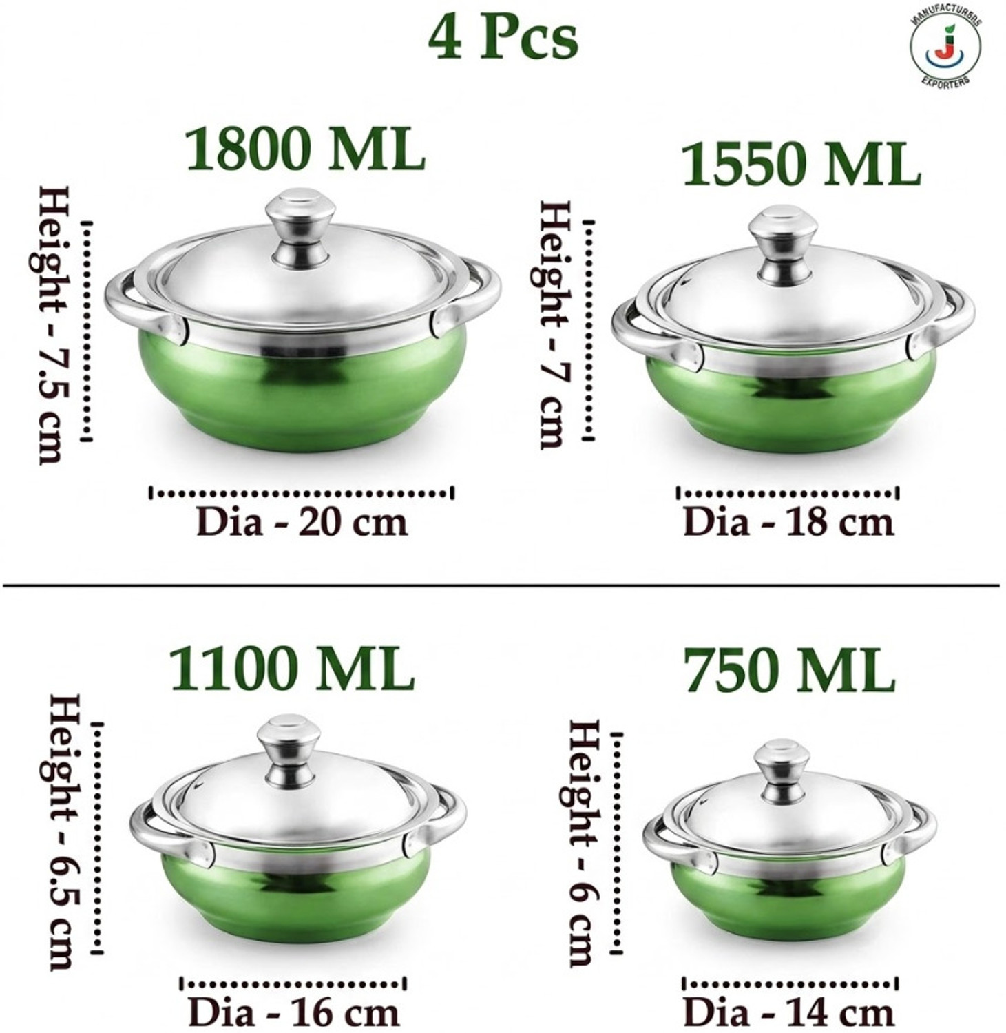 Image of Flipkart SmartBuy 4-Piece Red Stainless Steel Serving Casserole Handi Set with Lids & 2 S.Spoon Gravy Boat, Bowl, Butter Dish, Dish, Gravy Bucket Serving Set (Pack of 6)