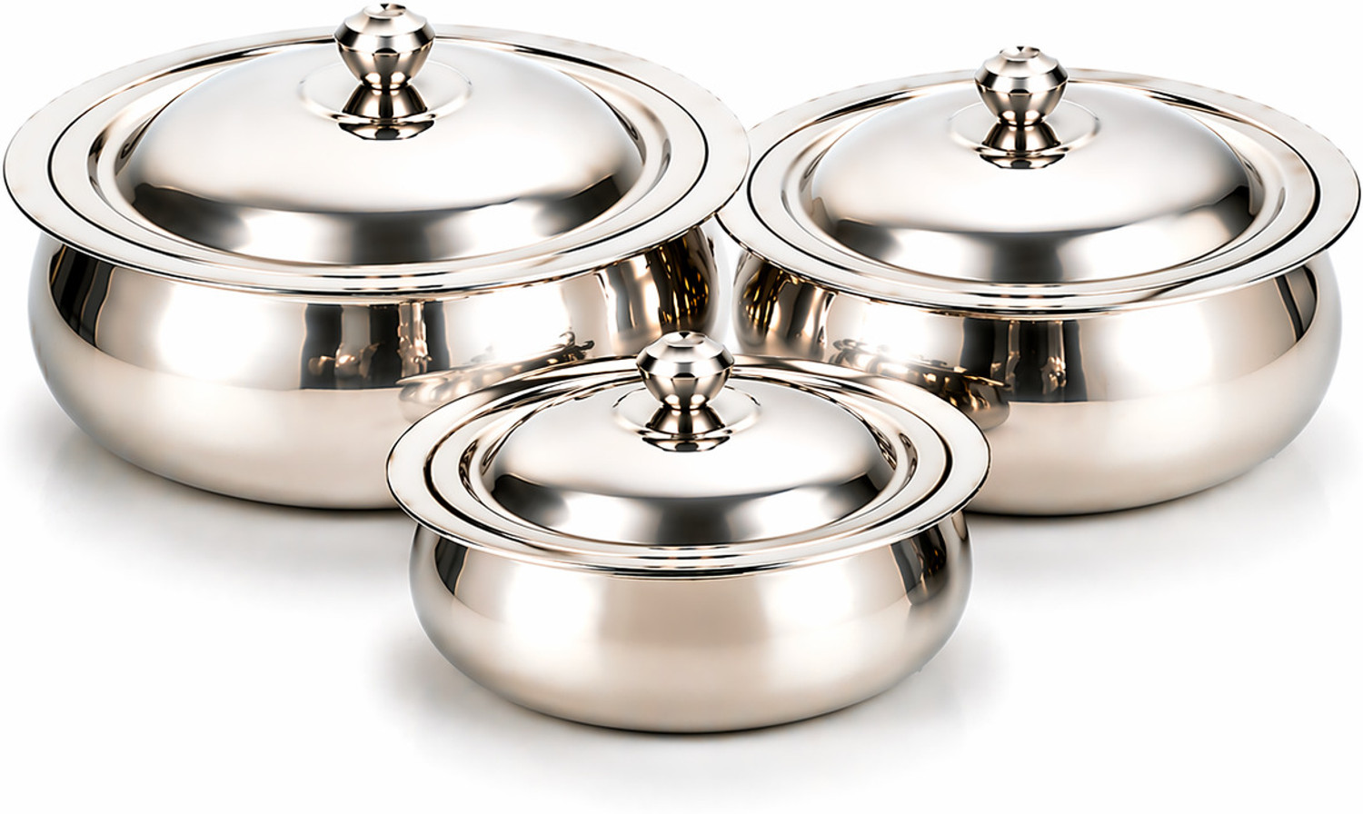 Image of Flipkart SmartBuy 4-Piece Red Stainless Steel Serving Casserole Handi Set with Lids & 2 S.Spoon Gravy Boat, Bowl, Butter Dish, Dish, Gravy Bucket Serving Set (Pack of 6)