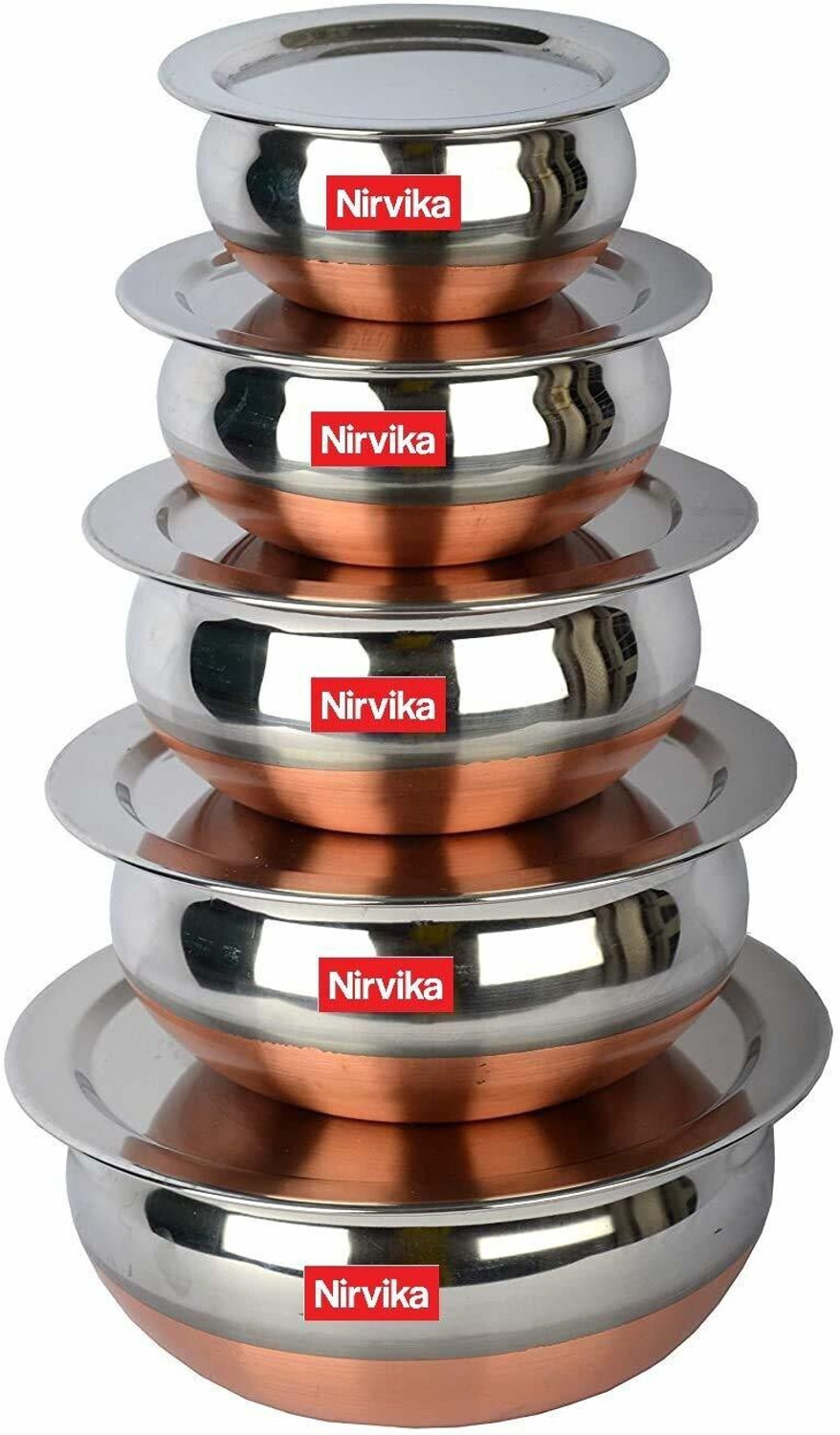Image of Flipkart SmartBuy 4-Piece Red Stainless Steel Serving Casserole Handi Set with Lids & 2 S.Spoon Gravy Boat, Bowl, Butter Dish, Dish, Gravy Bucket Serving Set (Pack of 6)
