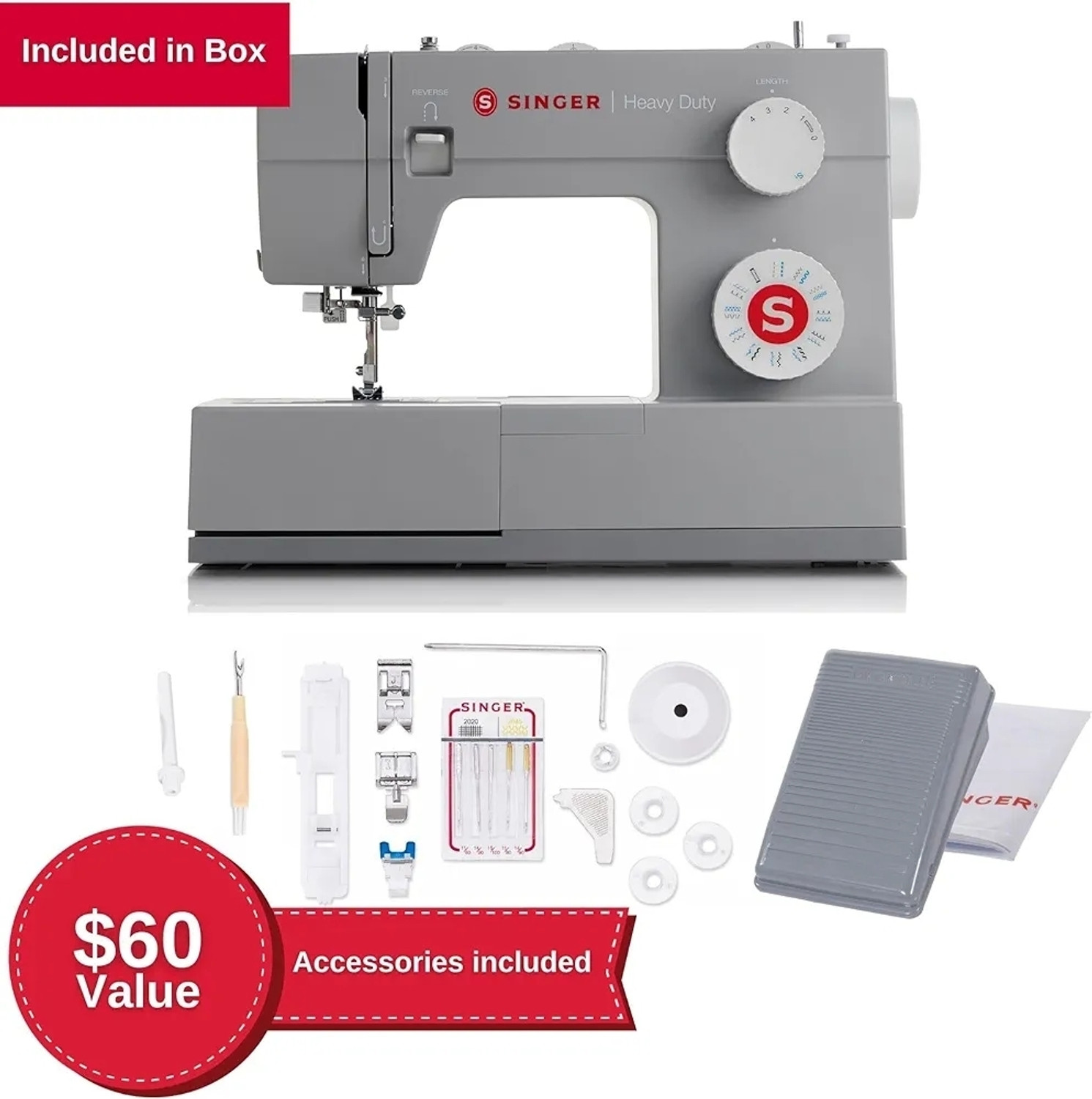 Image of SINGER 4423 Heavy duty Embroidery Sewing Machine 97 built-in stitches 800 SPM Gray