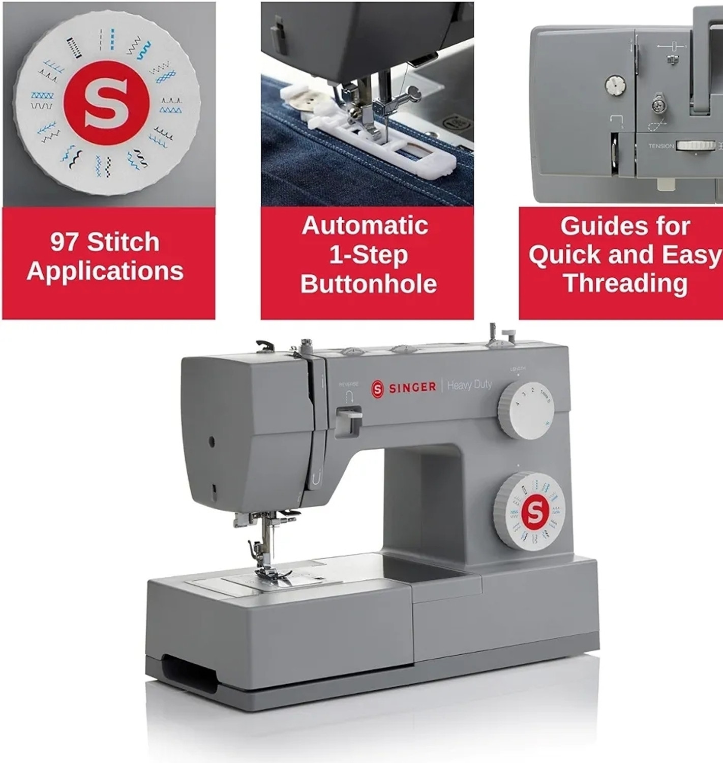 Image of SINGER 4423 Heavy duty Embroidery Sewing Machine 97 built-in stitches 800 SPM Gray