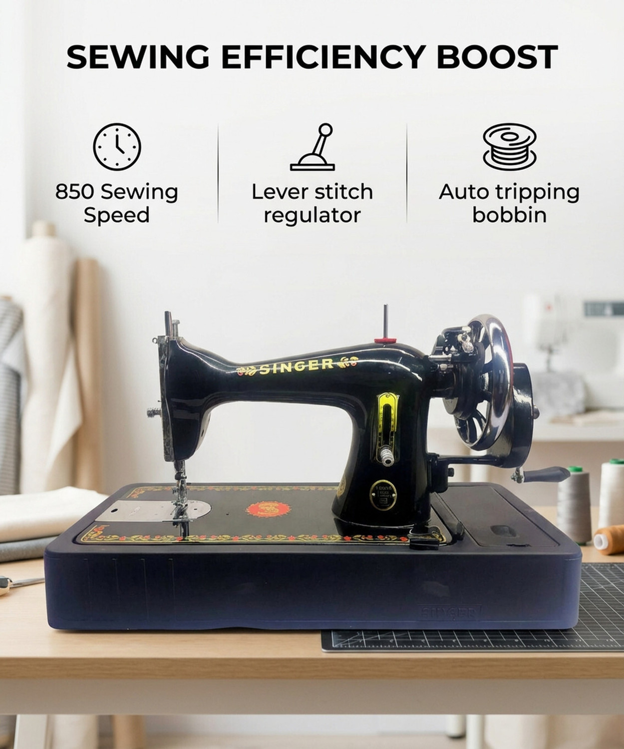 Image of SINGER Utsav Composite SPM 850 Manual Sewing Machine 1 built-in stitches 850 SPM 1 Warranty Black