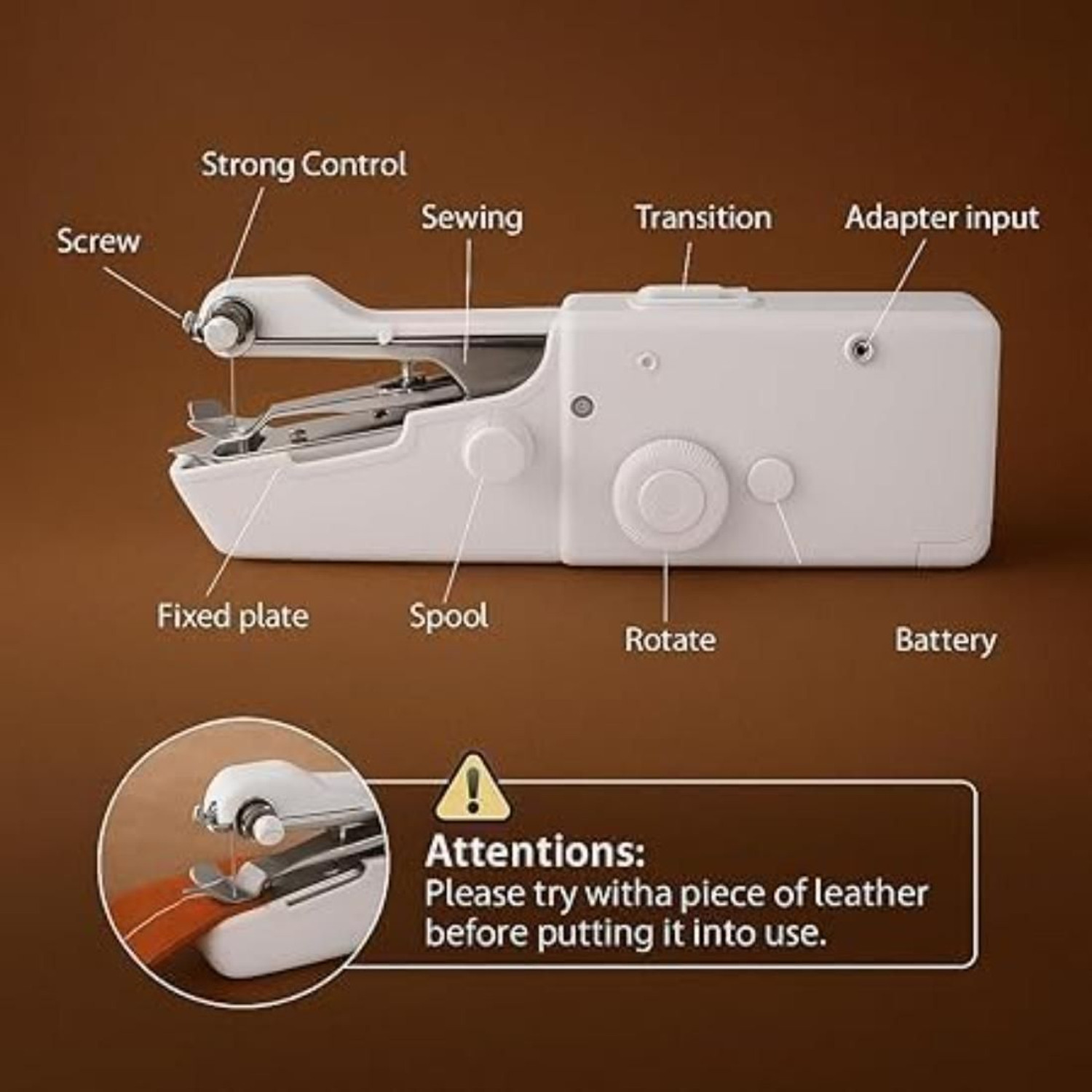 Image of TREATTOES (NG27) Handy Stitch Mini Hand Sewing Machine | Emergency Stitching Quick Repairs Electric Sewing Machine 1 built-in stitches 100 SPM White