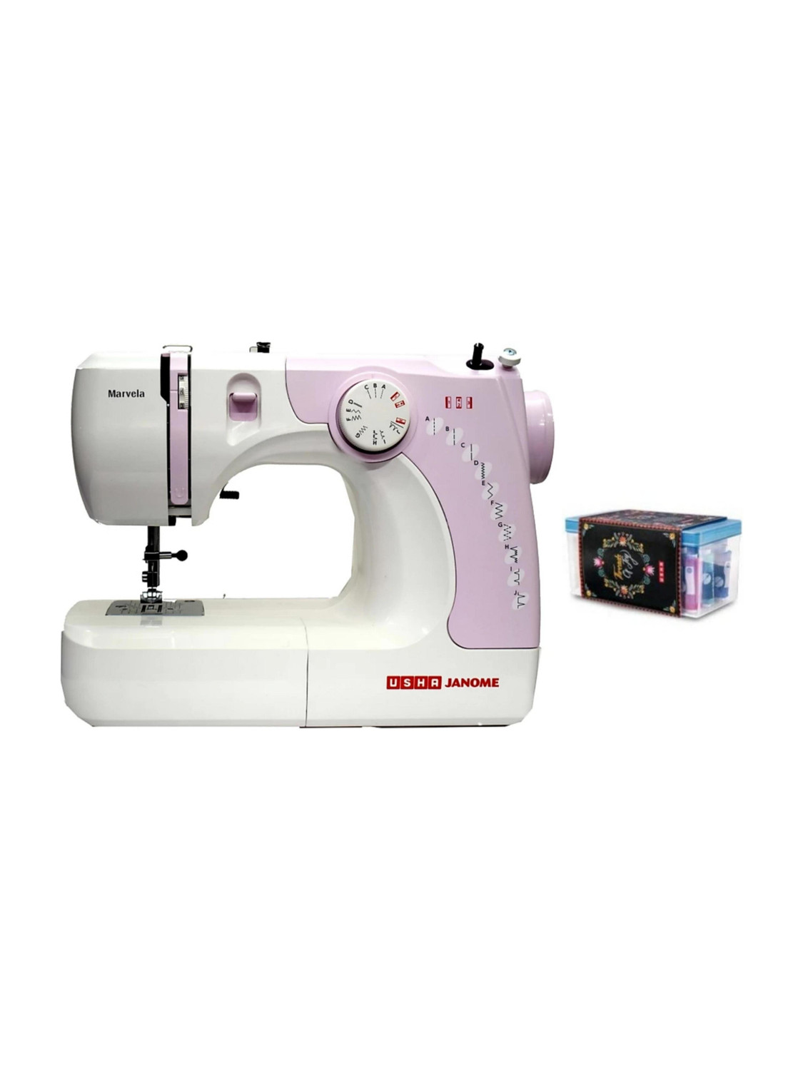 USHA marvela with sewing kit Electric Sewing Machine 14 built-in stitches 860 SPM white-pink