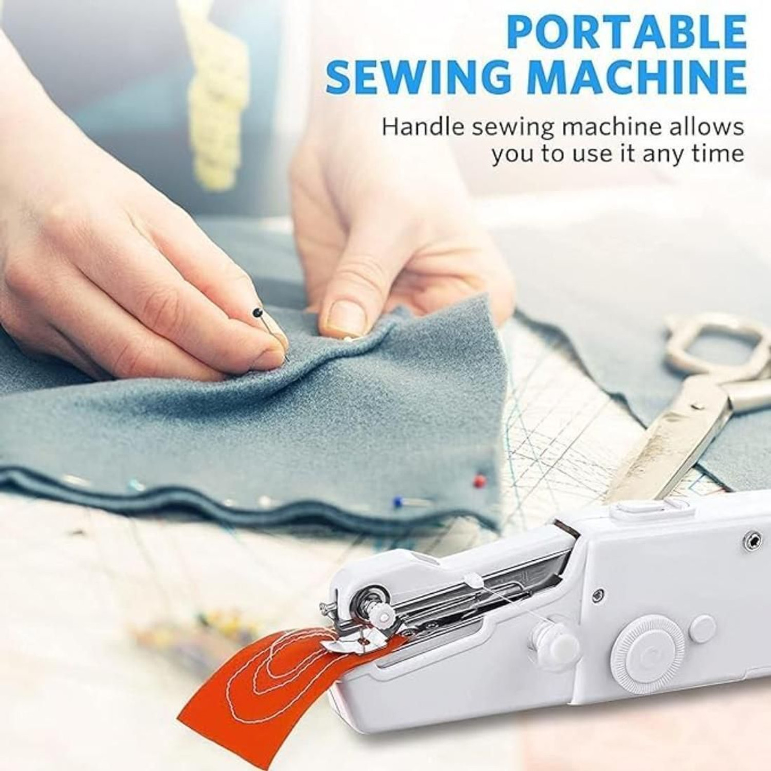 Image of TREATTOES (NG27) Handy Stitch Mini Hand Sewing Machine | Emergency Stitching Quick Repairs Electric Sewing Machine 1 built-in stitches 100 SPM White