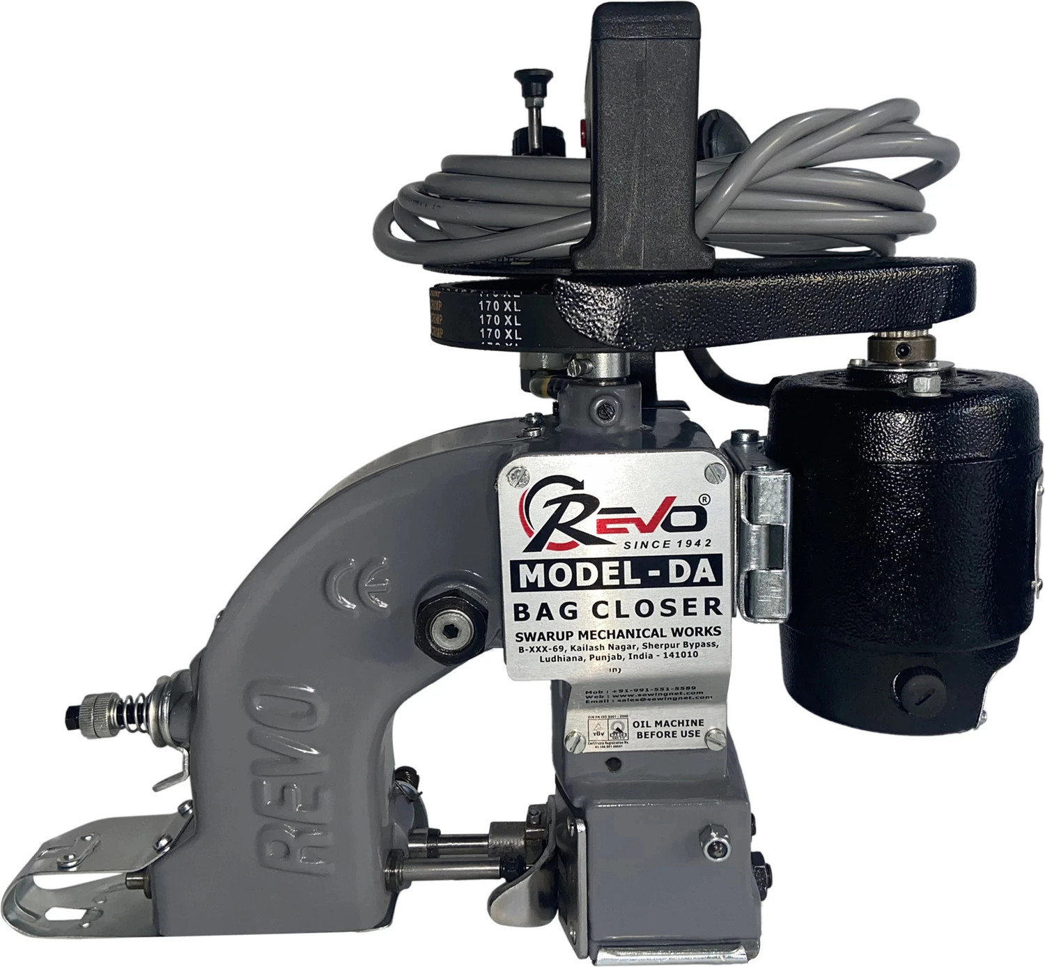 Image of REVO Bag Closer Sewing Machine - Single Needle, Single Thread DA Electric Sewing Machine 1800 built-in stitches 1600 spm Grey, Golden
