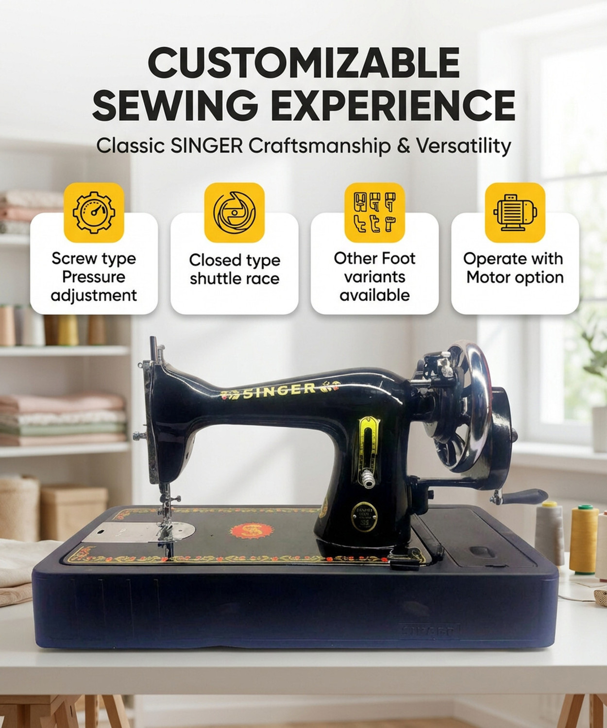 Image of SINGER Utsav Composite SPM 850 Manual Sewing Machine 1 built-in stitches 850 SPM 1 Warranty Black