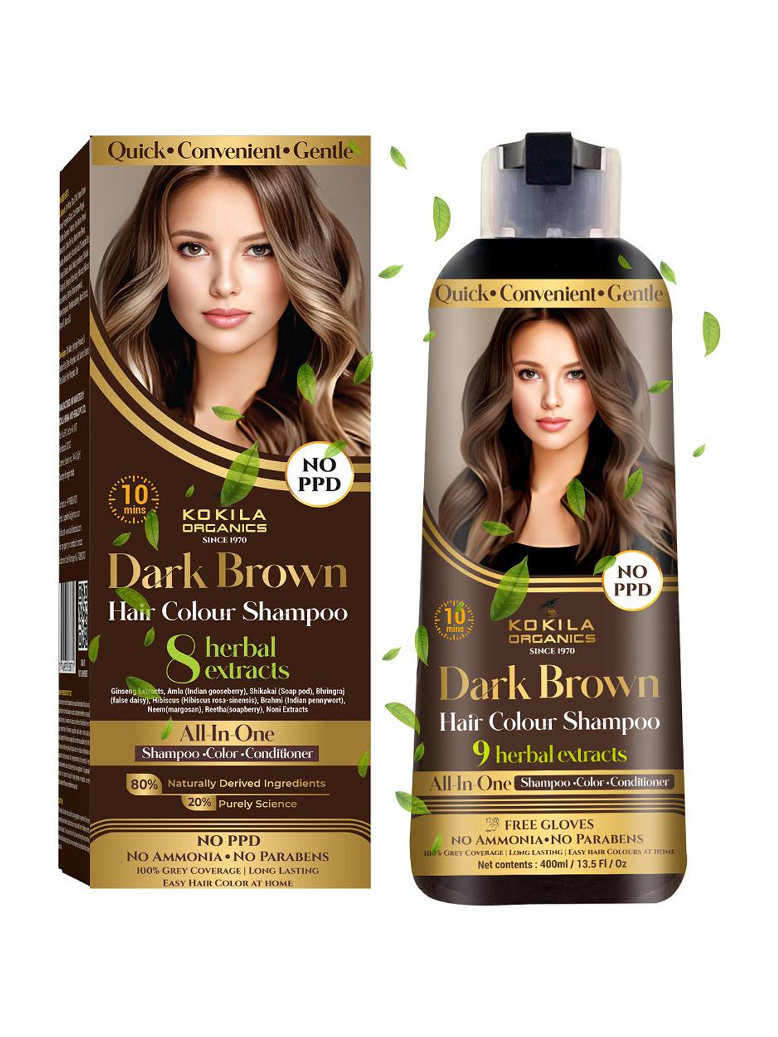 KOKILA NOPPD Shampoo Hair Colour, Dark Brown - Image 1