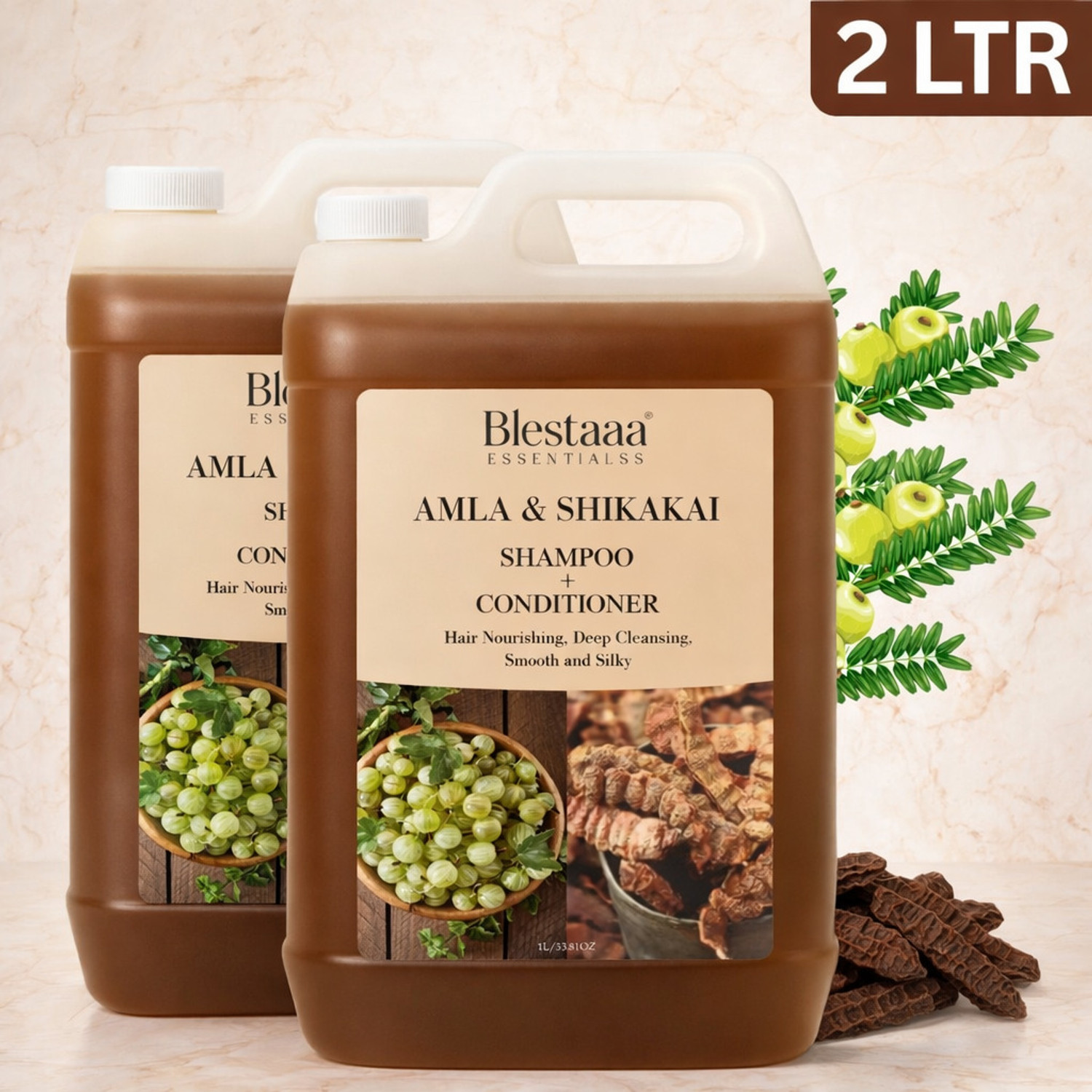 Image of blestaaa essentialss Amla Reetha Shikakai Shampoo for Clean Scalp and Nourished Hair (1 L)