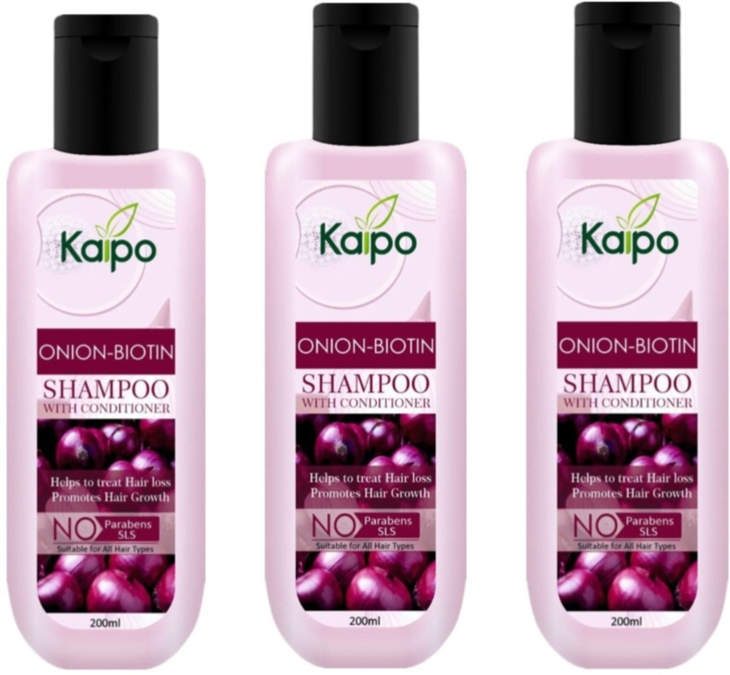 Image of KAIPO Onion Shampoo With Conditioner For Hair Fall Control & Hair Growth 200X3=600ml (600 ml)