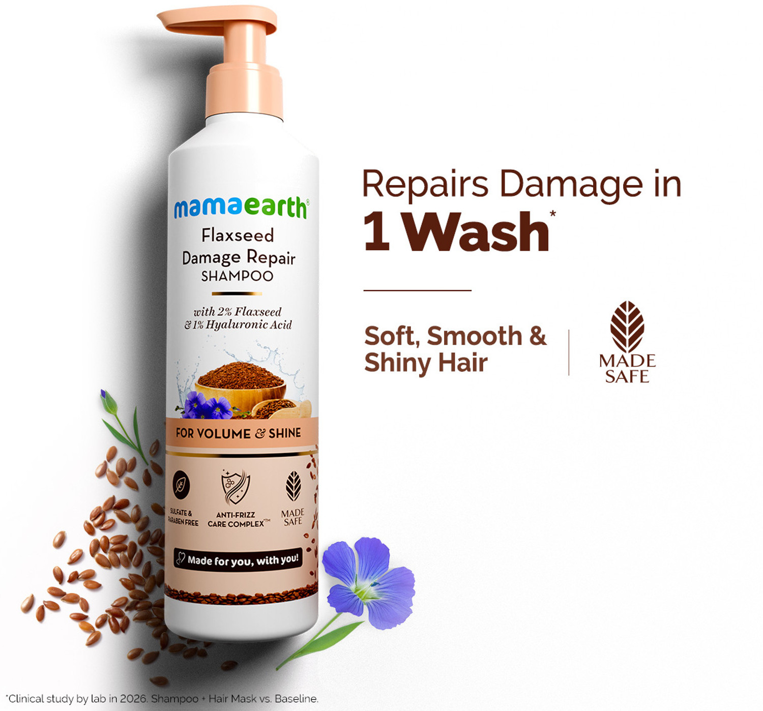 Mamaearth Flaxseed Damage Repair Shampoo 1 Wash 1 Washes - Image 6