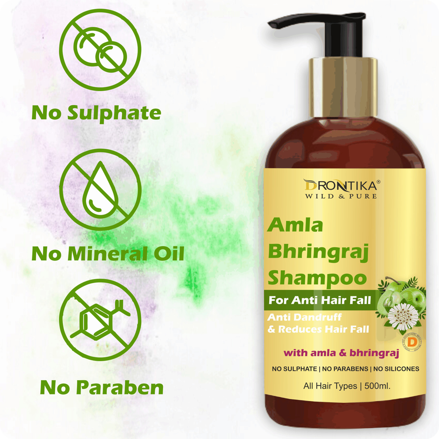 Image of DRONTIKA WILD & PURE Herbal Shampoo with Bhringraj & Amla (500 ml)