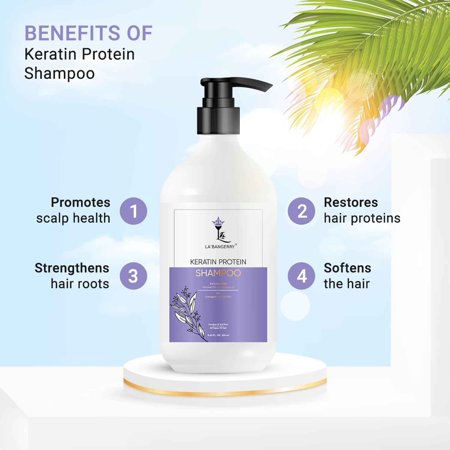 Image of LA'BANGERRY Keratin Shampoo Combo Pack For Frizz Control, Damaged Hair, Hair Volumizing (500 ml)