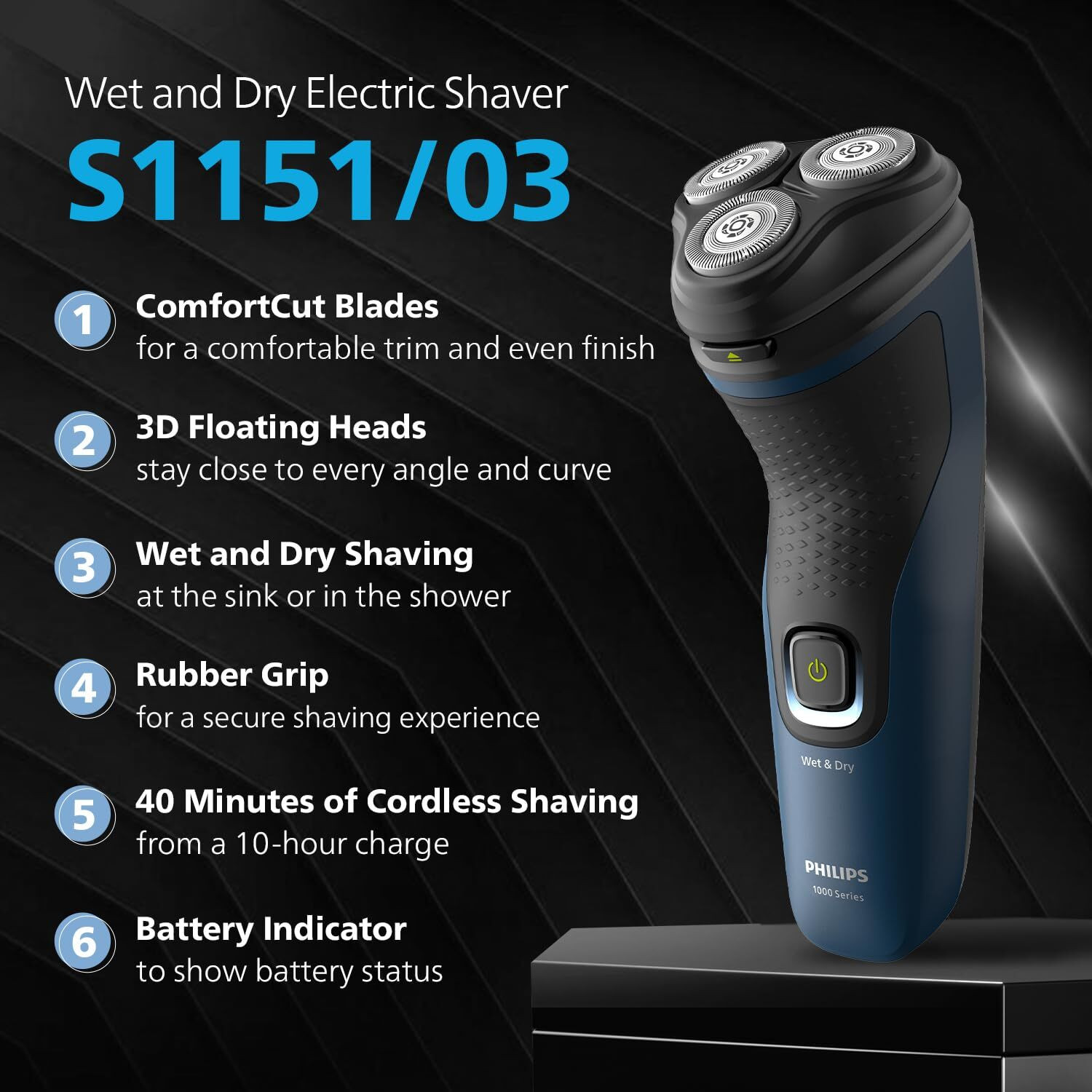 Image of PHILIPS S1151 /03 Shaver For Men Blue Shaver For Men (Blue)