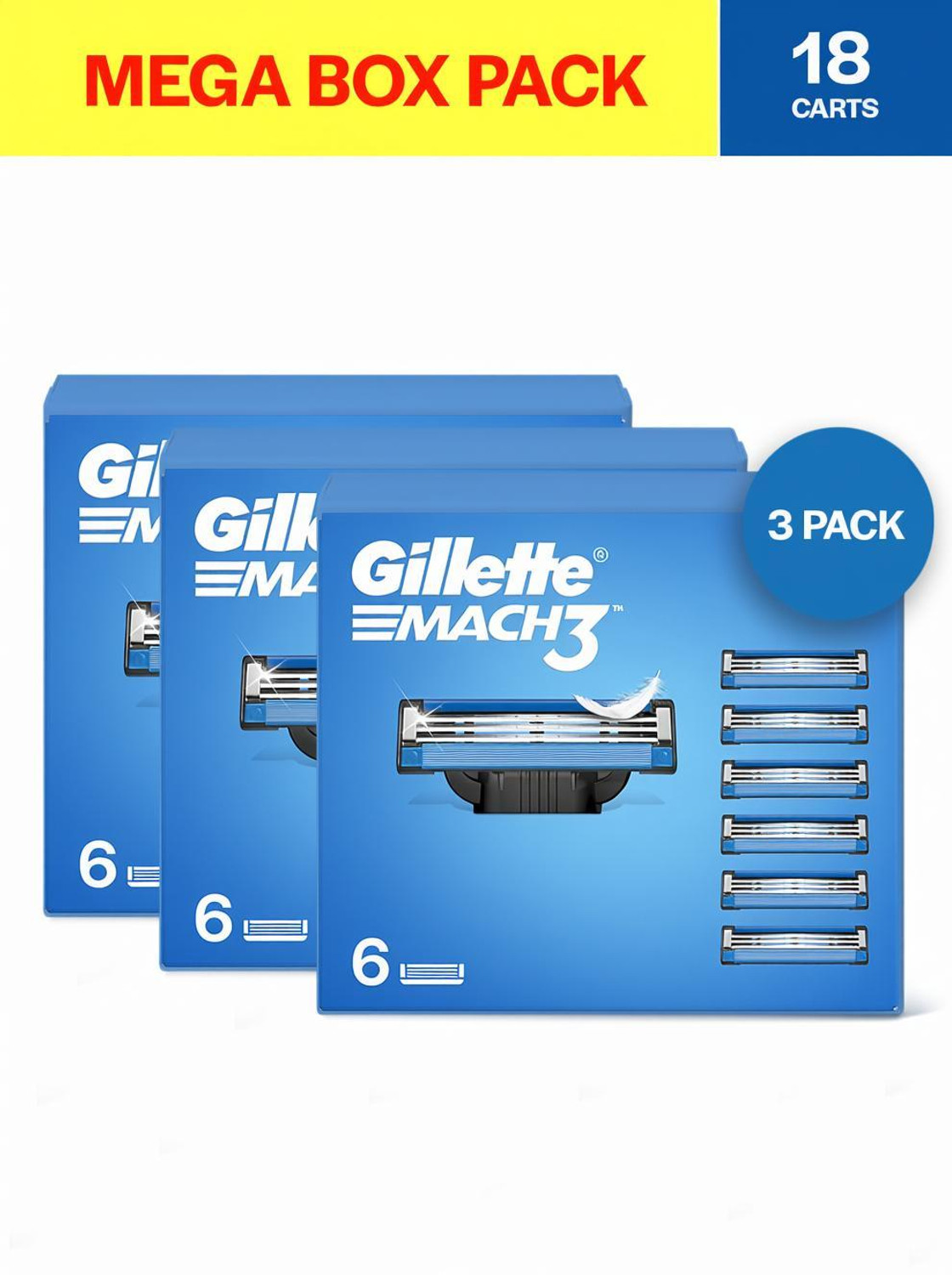Gillette Mach3 Shaving Blades for men (Pack of 3) (Pack of 18) - Image 1