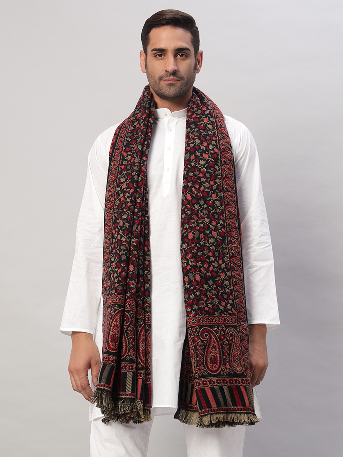 Image of Ramnaya Wool Paisley Men Shawl (Black)