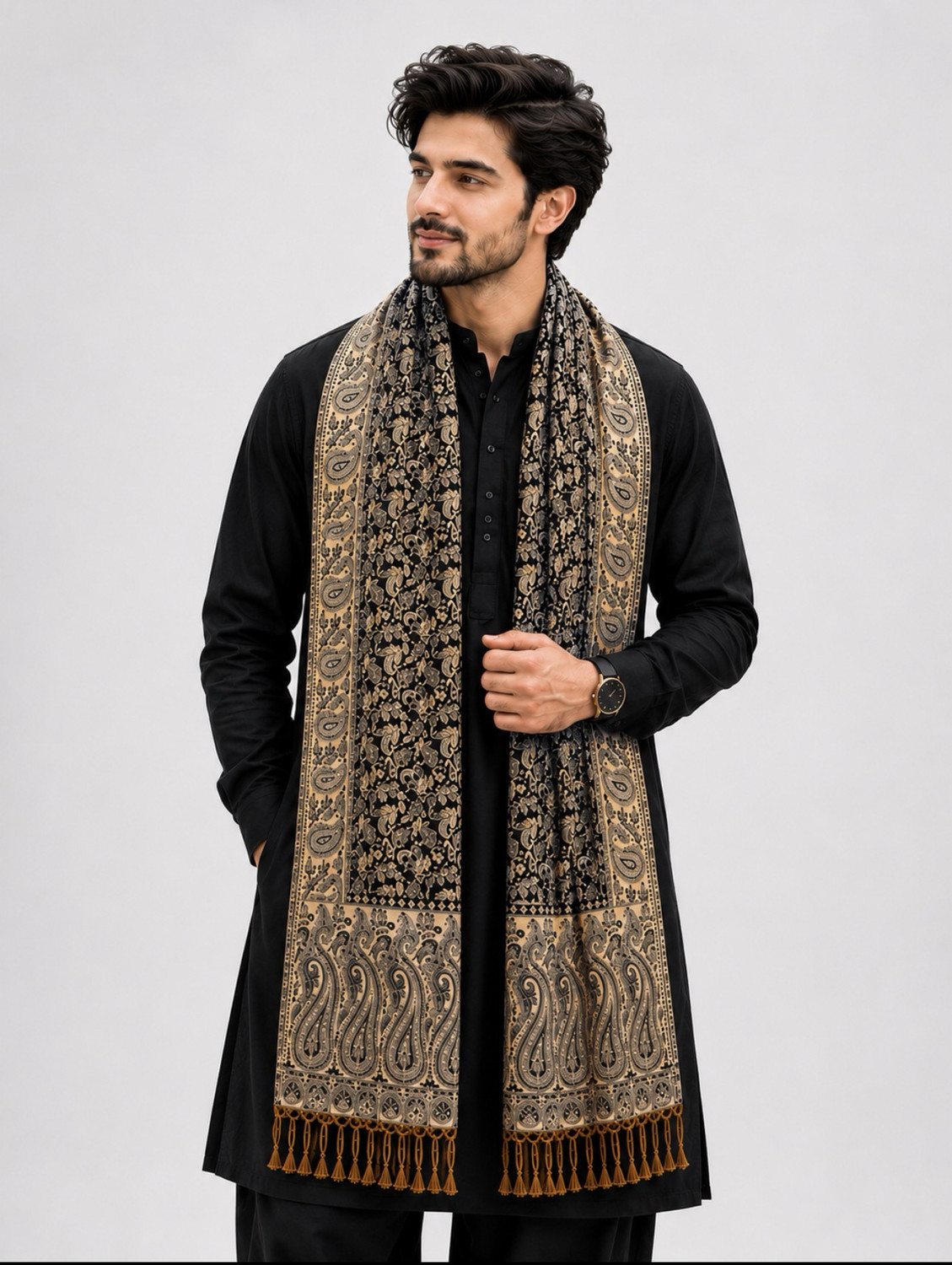 Noorfabric Printed Men Shawl Black - Image 5