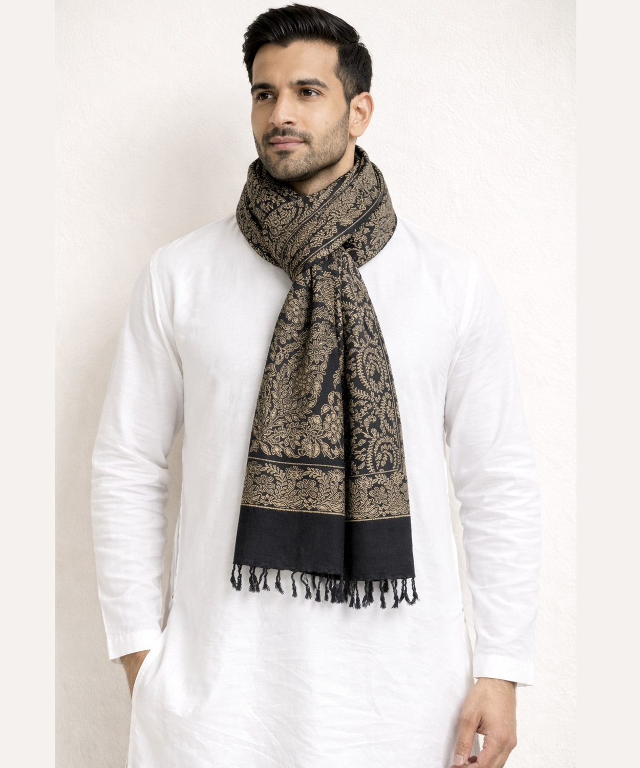 Image of Ramnaya Wool Paisley Men Shawl (Black)