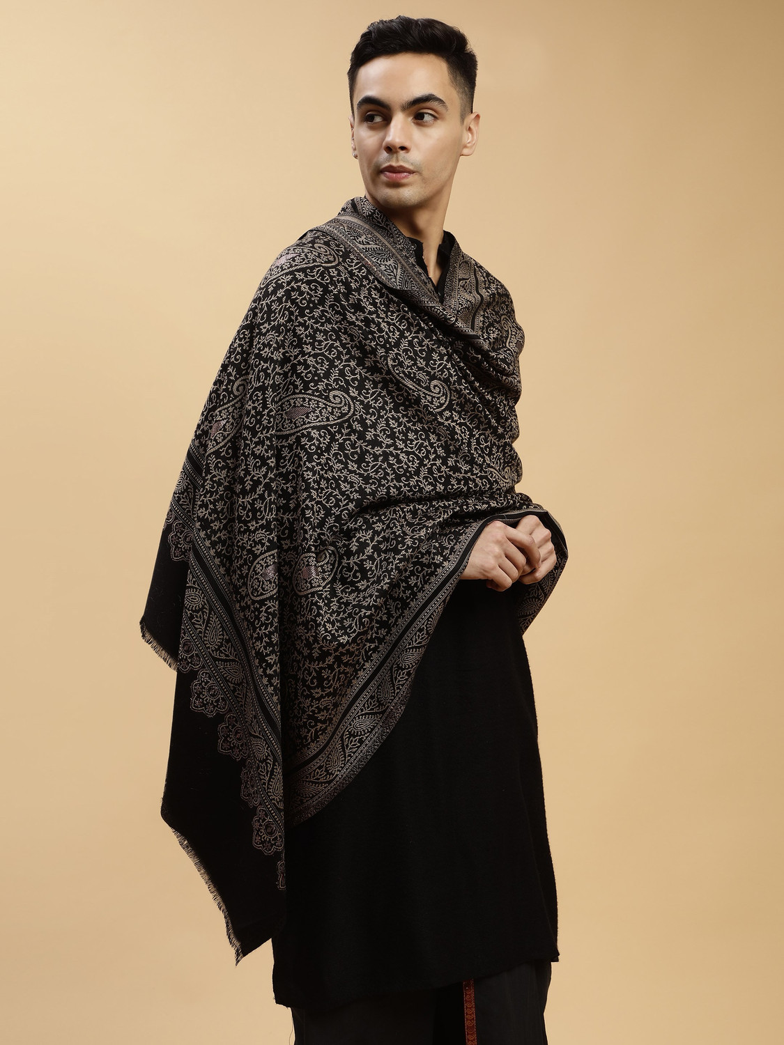 Image of Ramnaya Wool Paisley Men Shawl (Black)