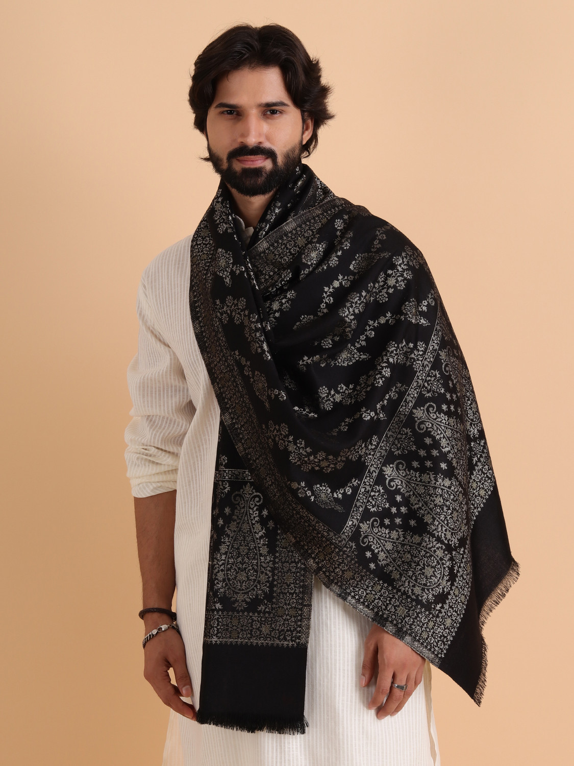 Image of Ramnaya Wool Paisley Men Shawl (Black)