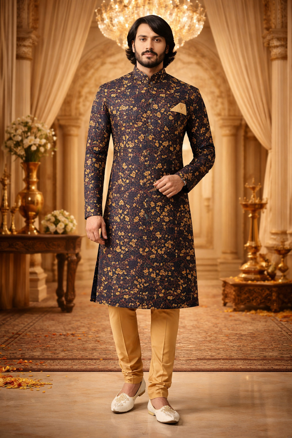 Image of Diamond Style Solid Sherwani