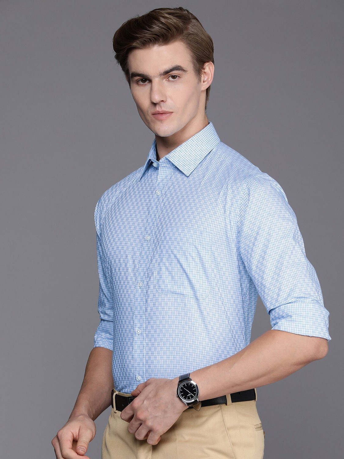 Image of Raymond Men Slim Fit Checkered Formal Shirt