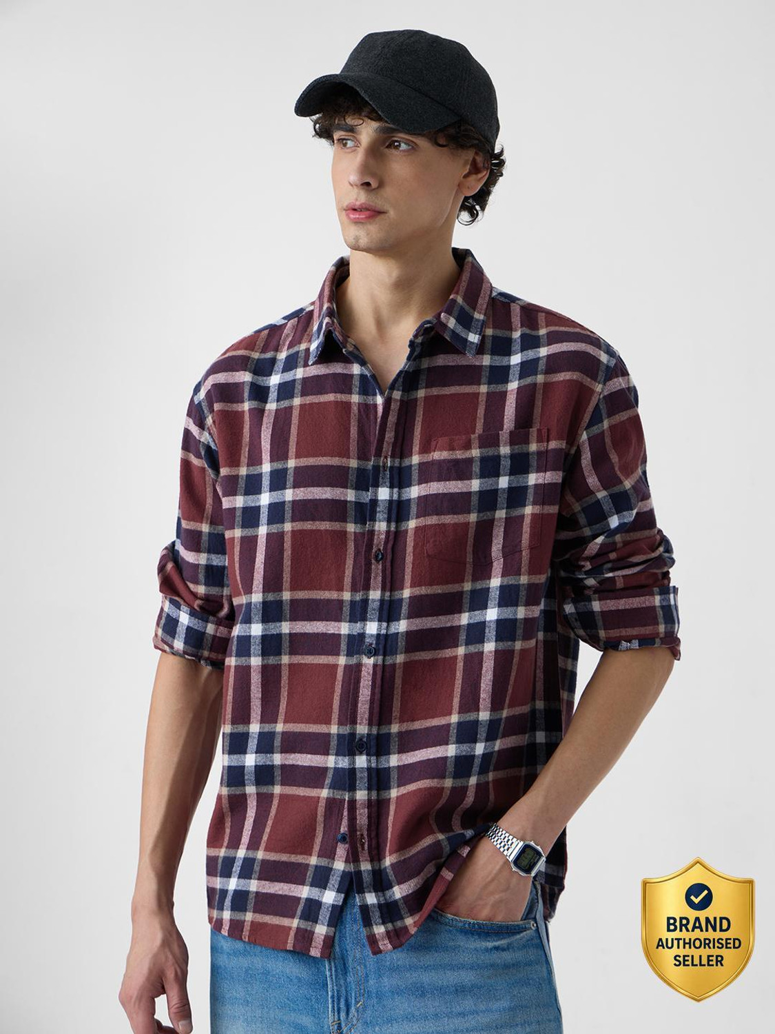 Image of The Souled Store Men Regular Fit Solid Button Down Collar Casual Shirt