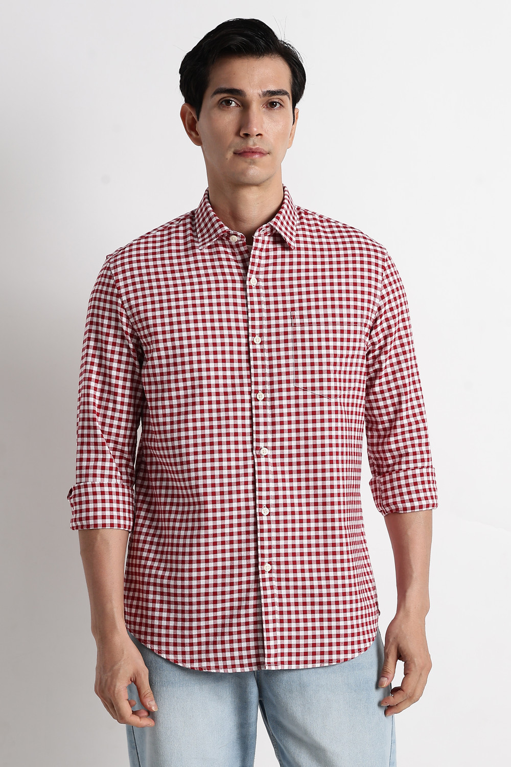 Image of Marc Laurent Men Regular Fit Checkered Spread Collar Casual Shirt