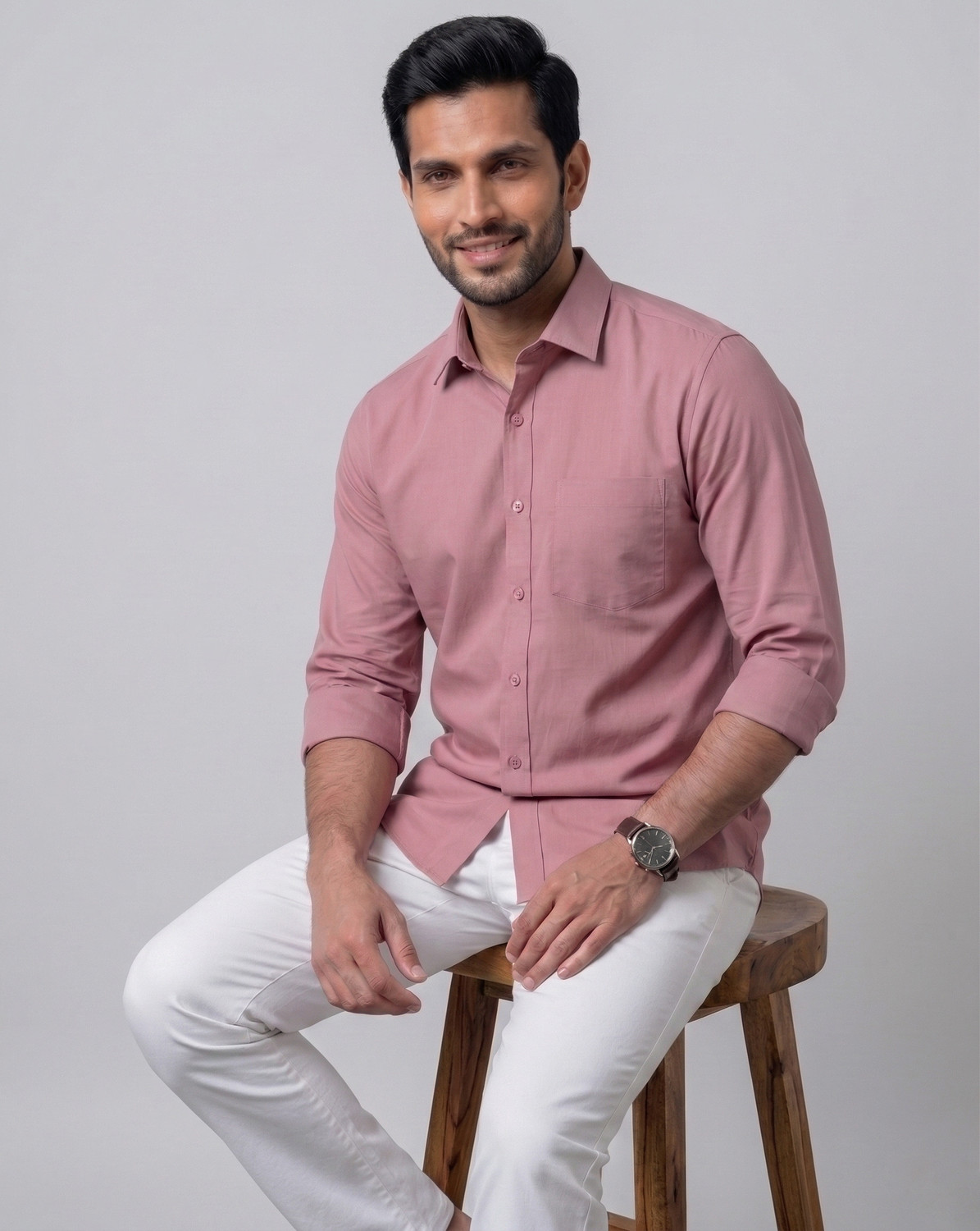 Image of VODPROS Men Regular Fit Solid Curved Collar Casual Shirt
