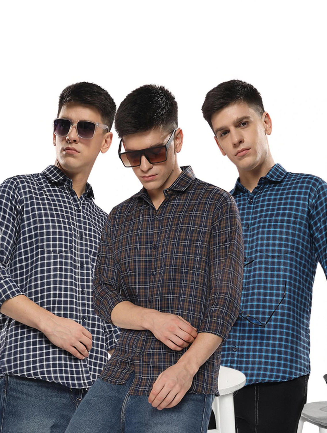Image of Marc Laurent Men Regular Fit Checkered Spread Collar Casual Shirt