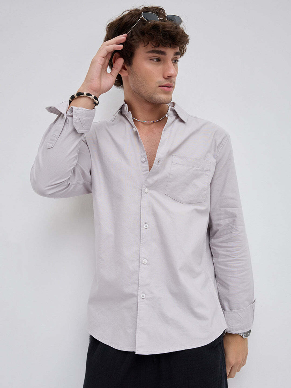 Image of VASTRADO Men Slim Fit Self Design Cut Away Collar Casual Shirt