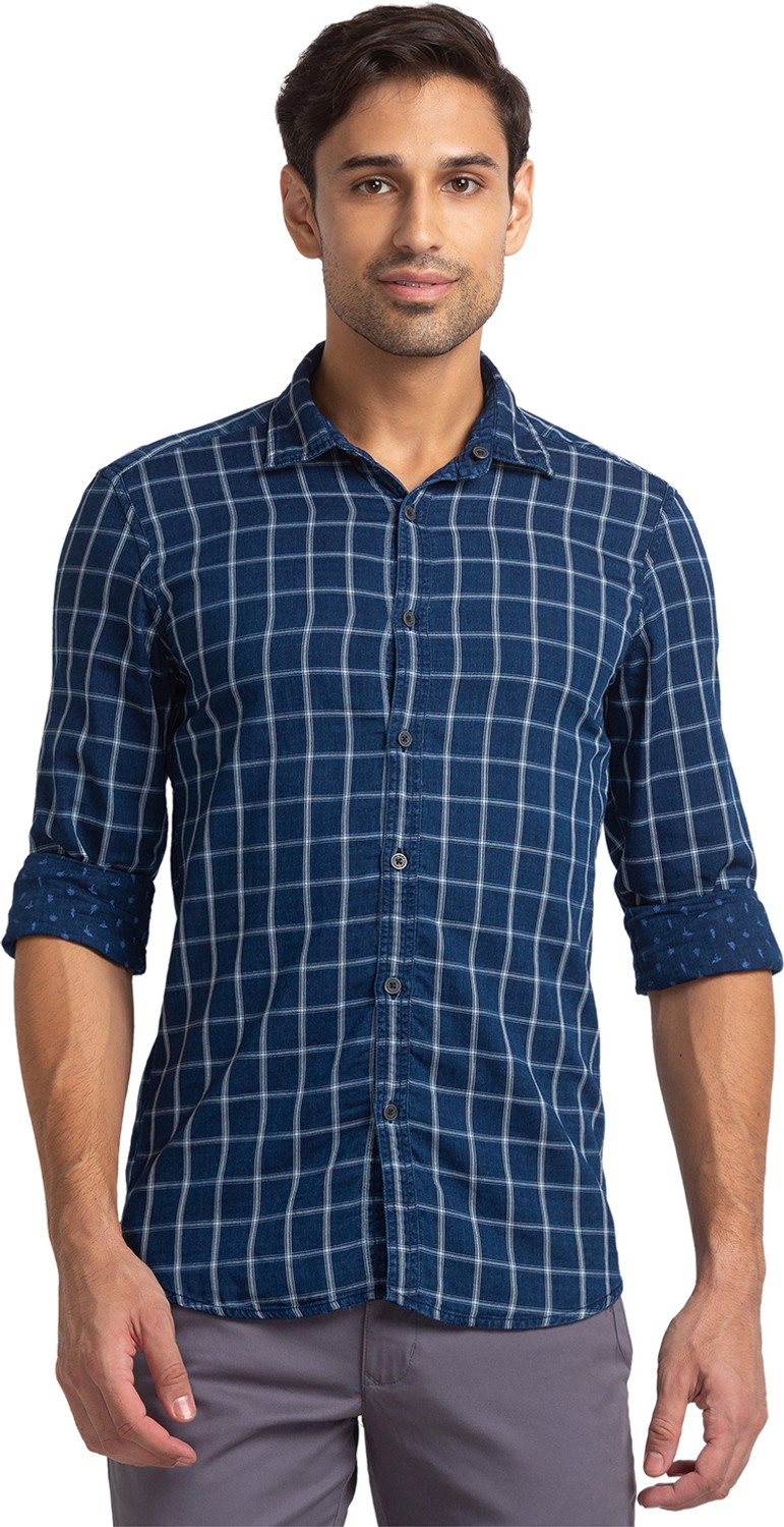 Image of Majestic Man Men Slim Fit Checkered Spread Collar Casual Shirt
