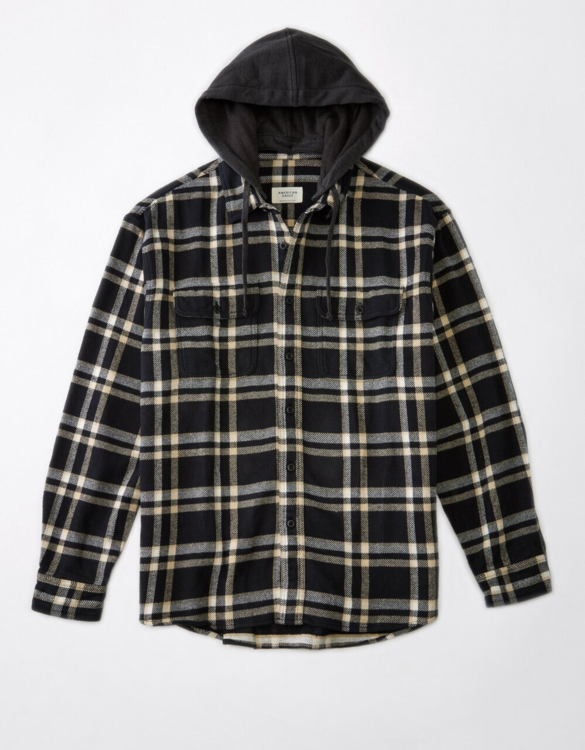Image of American Eagle Men Regular Fit Checkered Hood Collar Casual Shirt