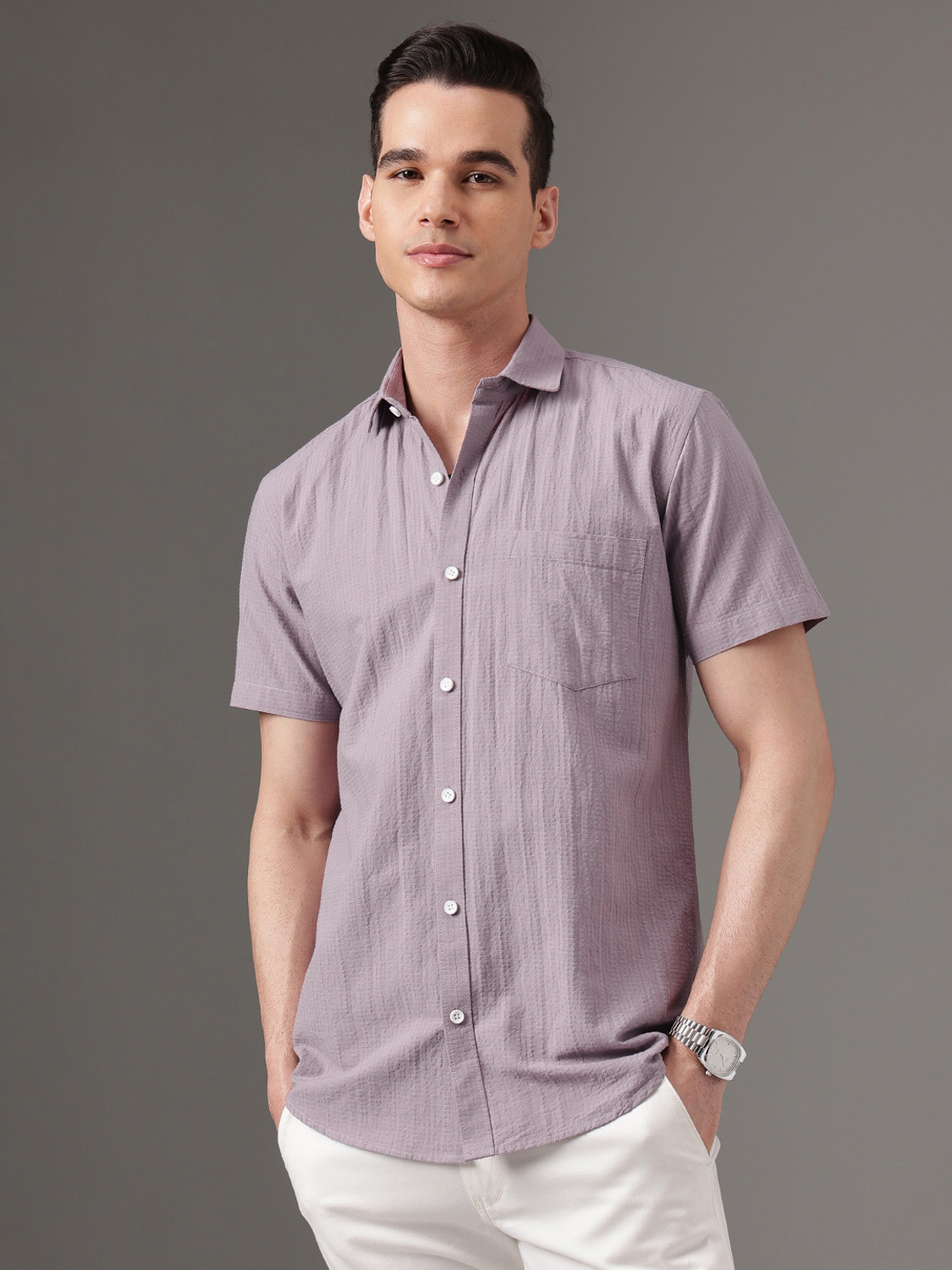 Image of THOMAS SCOTT Men Regular Fit Checkered Spread Collar Casual Shirt