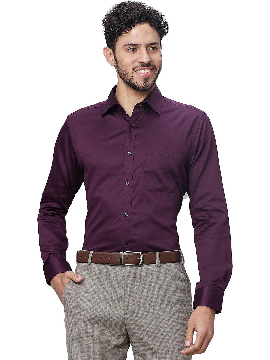 Image of Raymond Men Slim Fit Solid Cut Away Collar Formal Shirt