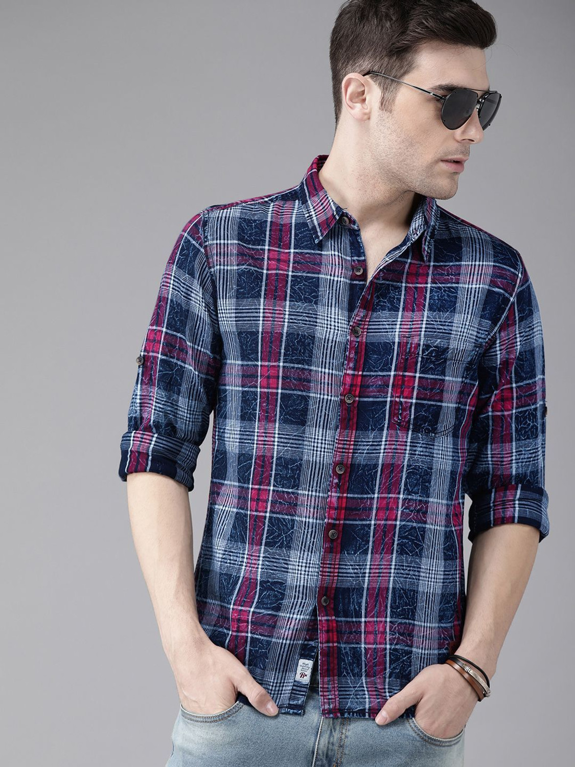 Roadster Men Checkered Casual Blue Shirt - Image 6