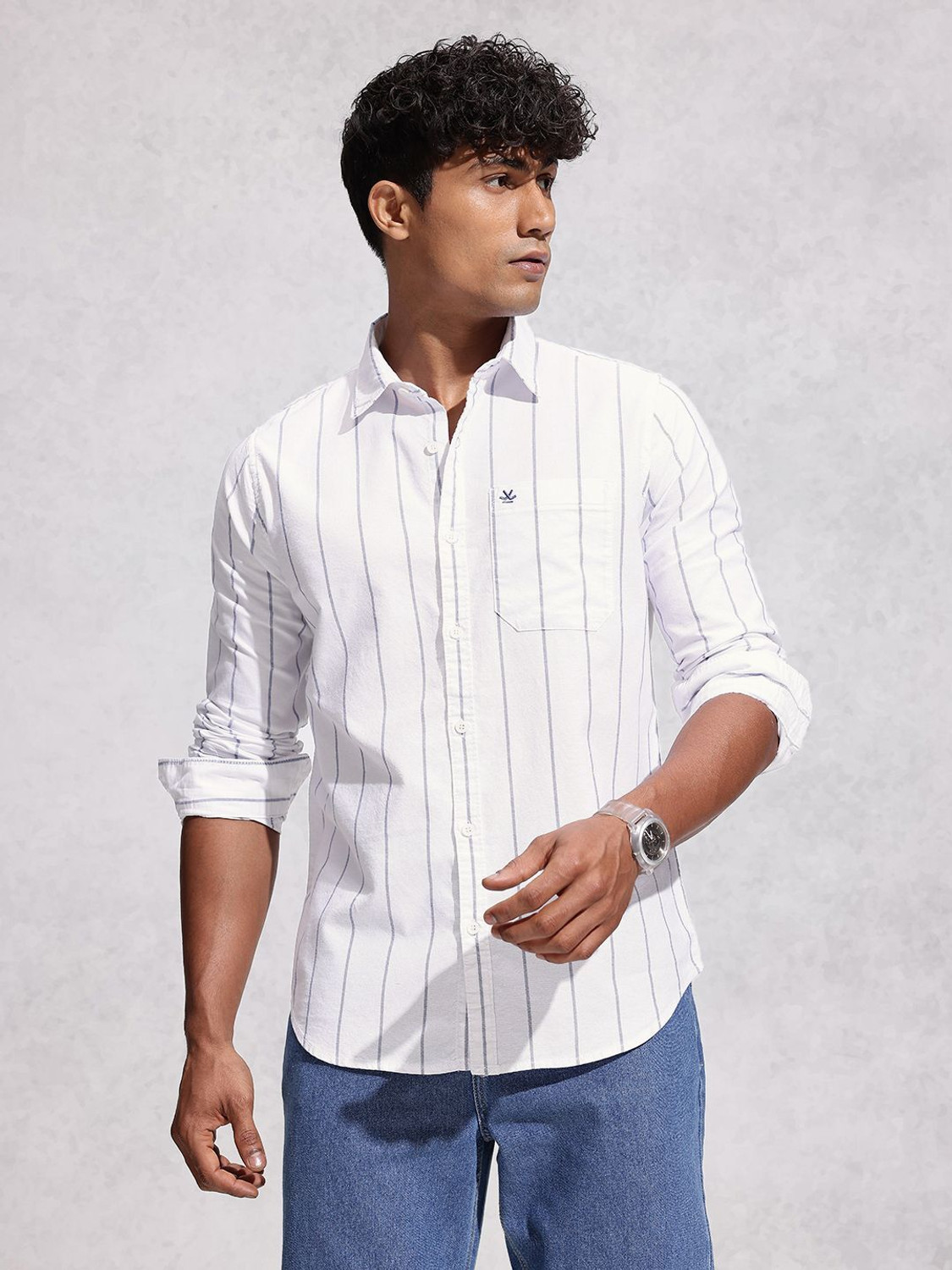 Image of WROGN Men Regular Fit Striped Casual Shirt