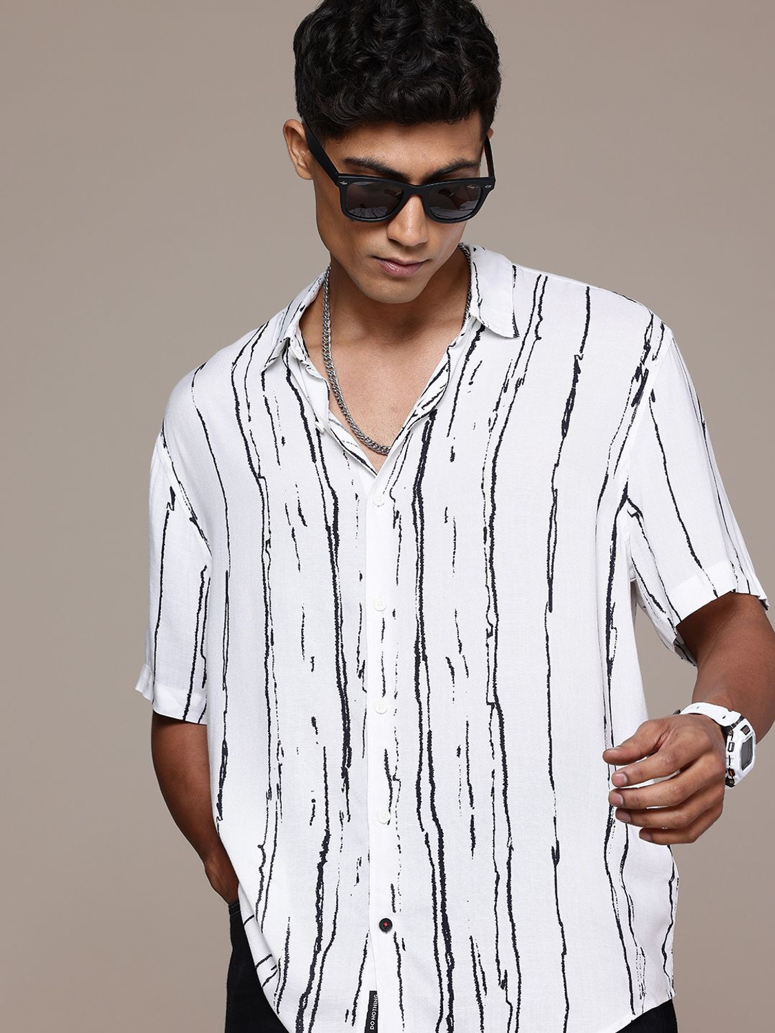 Image of WROGN Men Regular Fit Striped Casual Shirt