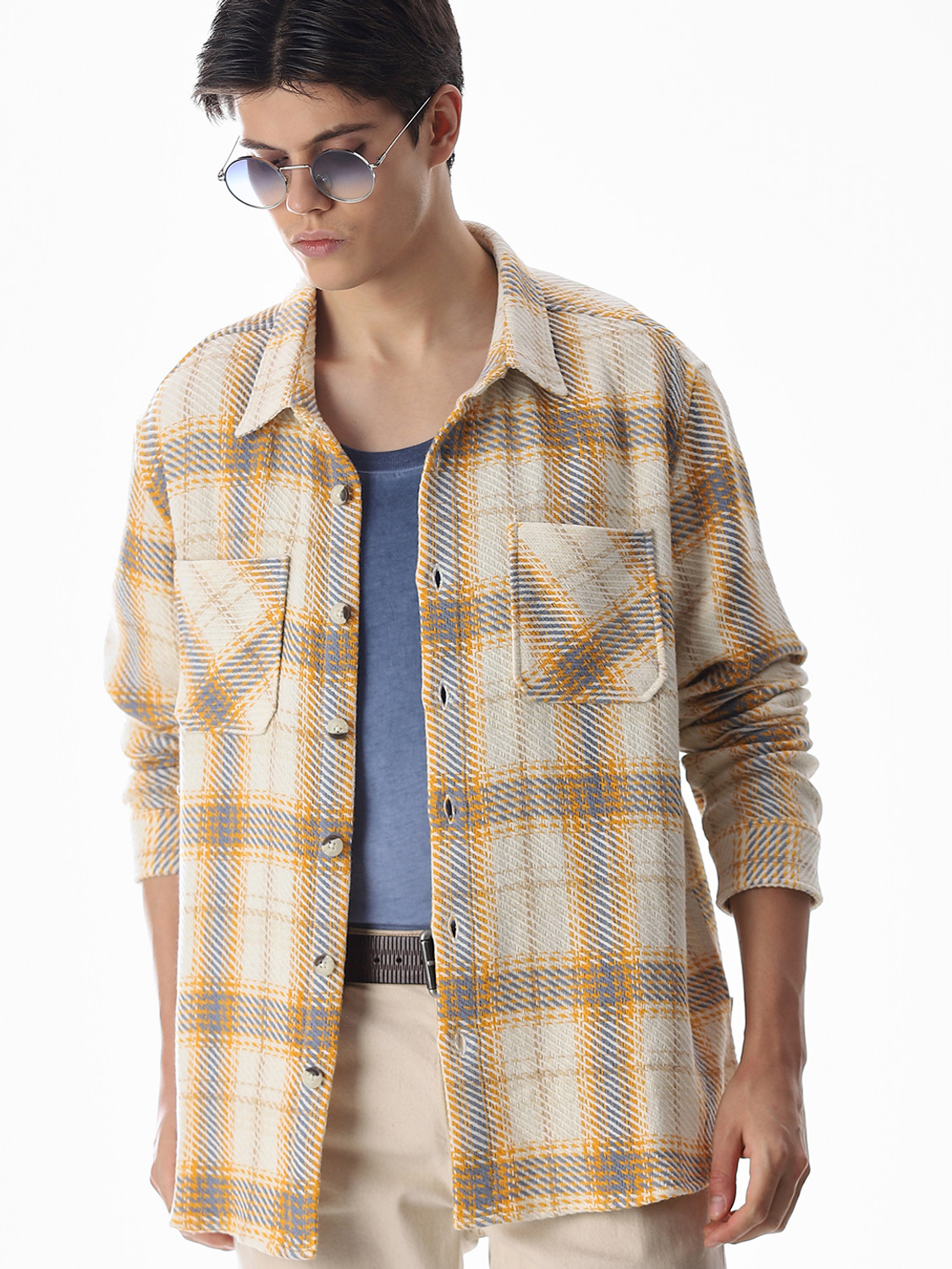 Image of JACK & JONES Men Regular Fit Checkered Spread Collar Casual Shirt