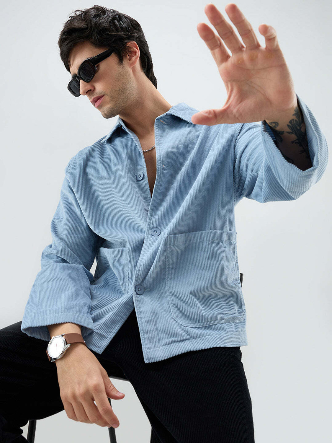 Image of VASTRADO Men Oversized Fit Checkered Cut Away Collar Casual Shirt