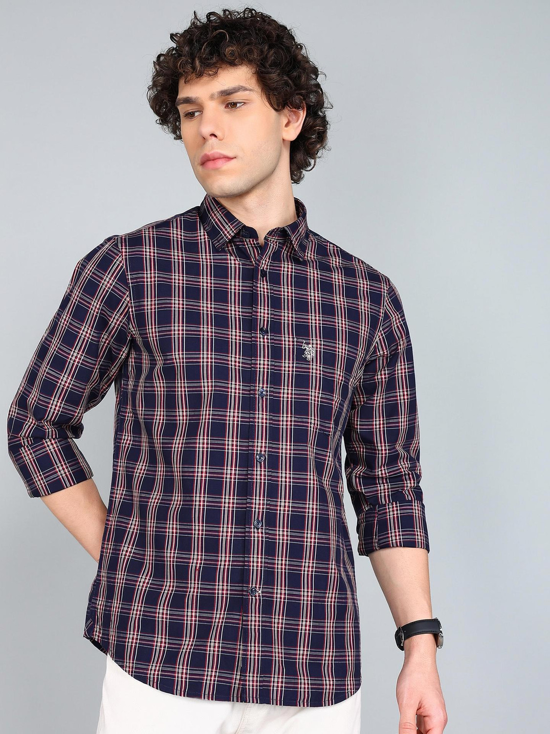 Image of U.S. POLO ASSN. Men Regular Fit Checkered Spread Collar Casual Shirt