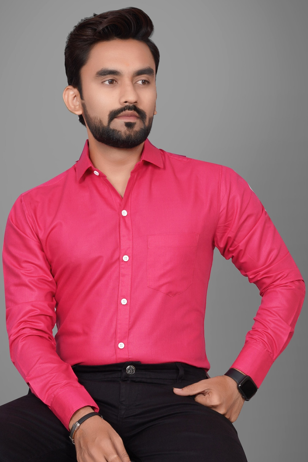 Image of FIBERMILL Men Slim Fit Solid Spread Collar Formal Shirt