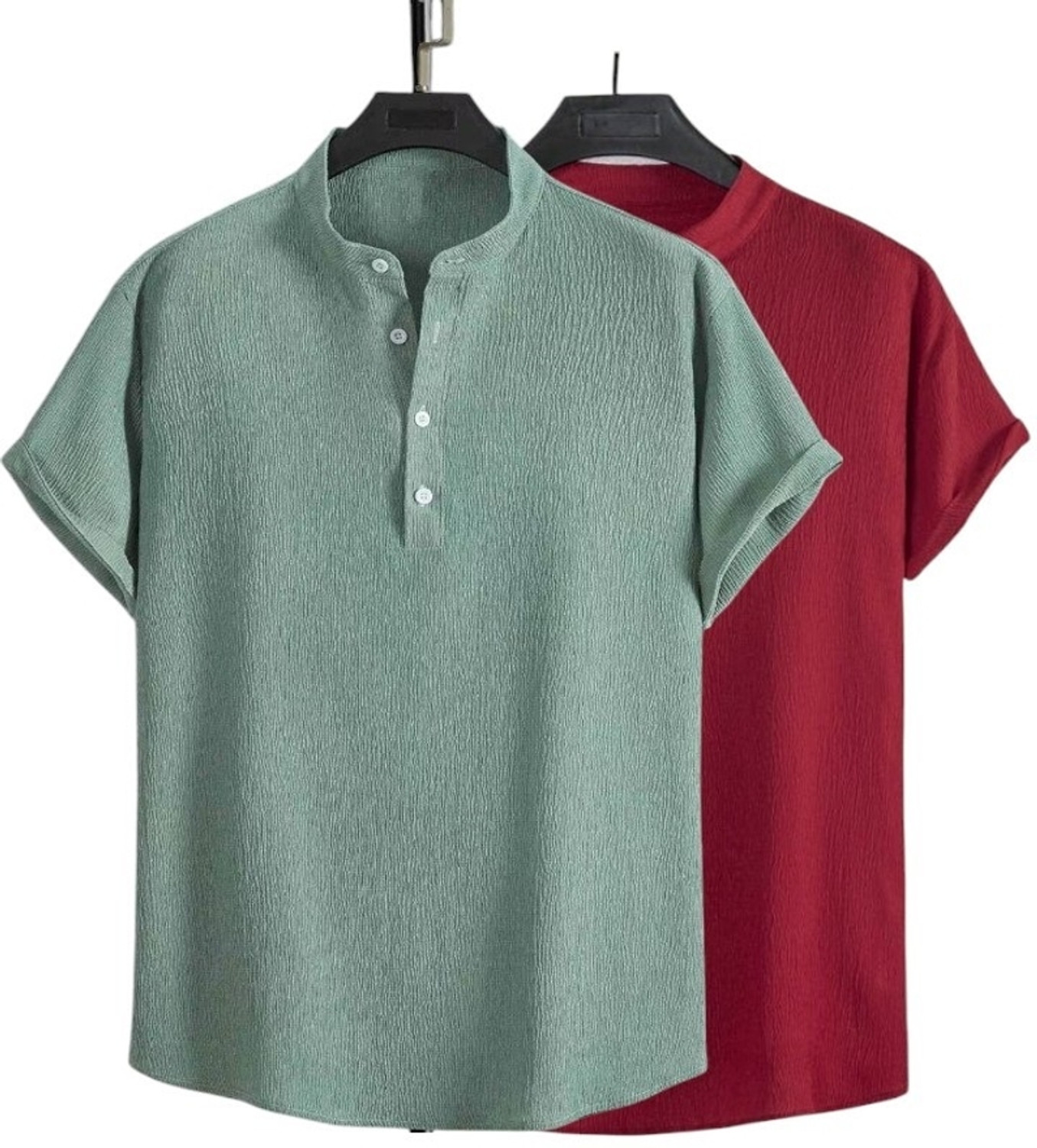 METRONAUT Men Solid Casual Light Green, Maroon Shirt - Image 1