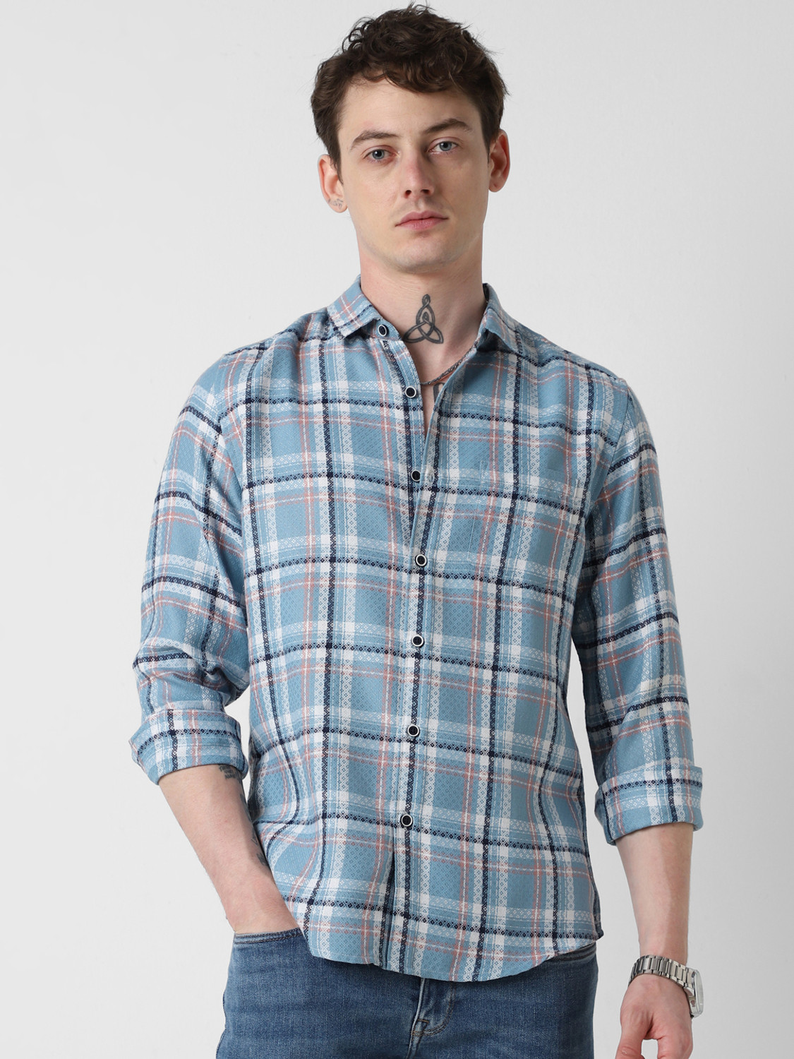 Image of VASTRADO Men Regular Fit Checkered Casual Shirt