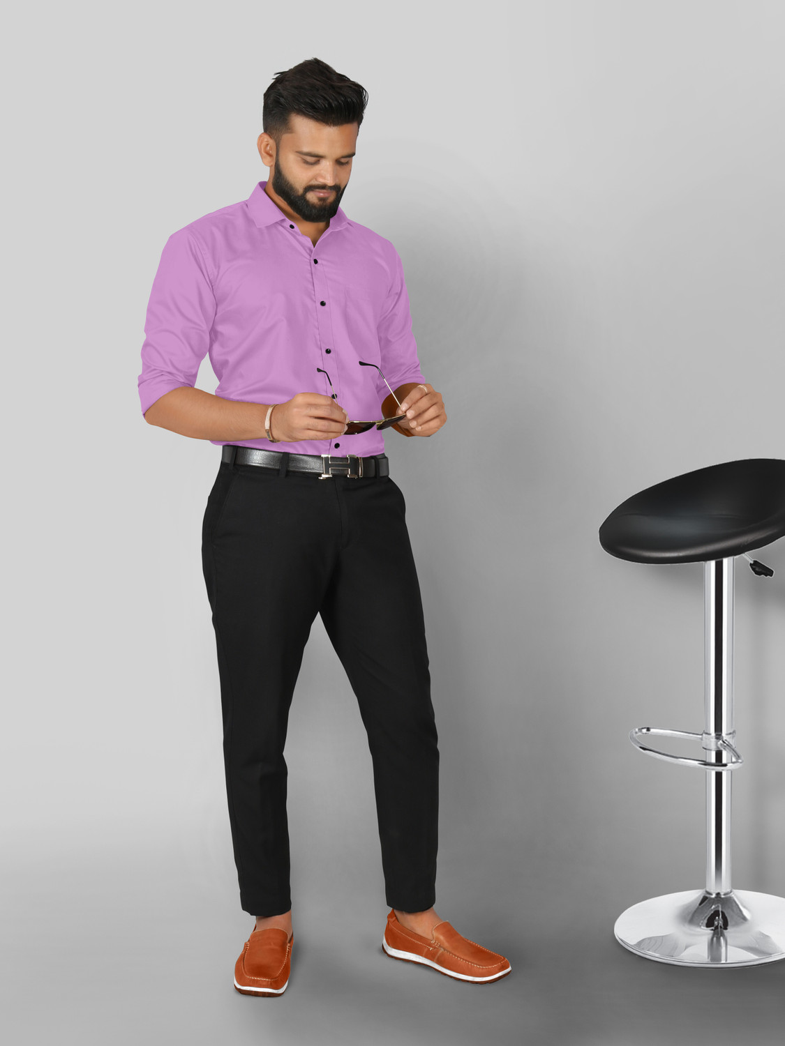 Image of FIBERMILL Men Slim Fit Solid Spread Collar Formal Shirt
