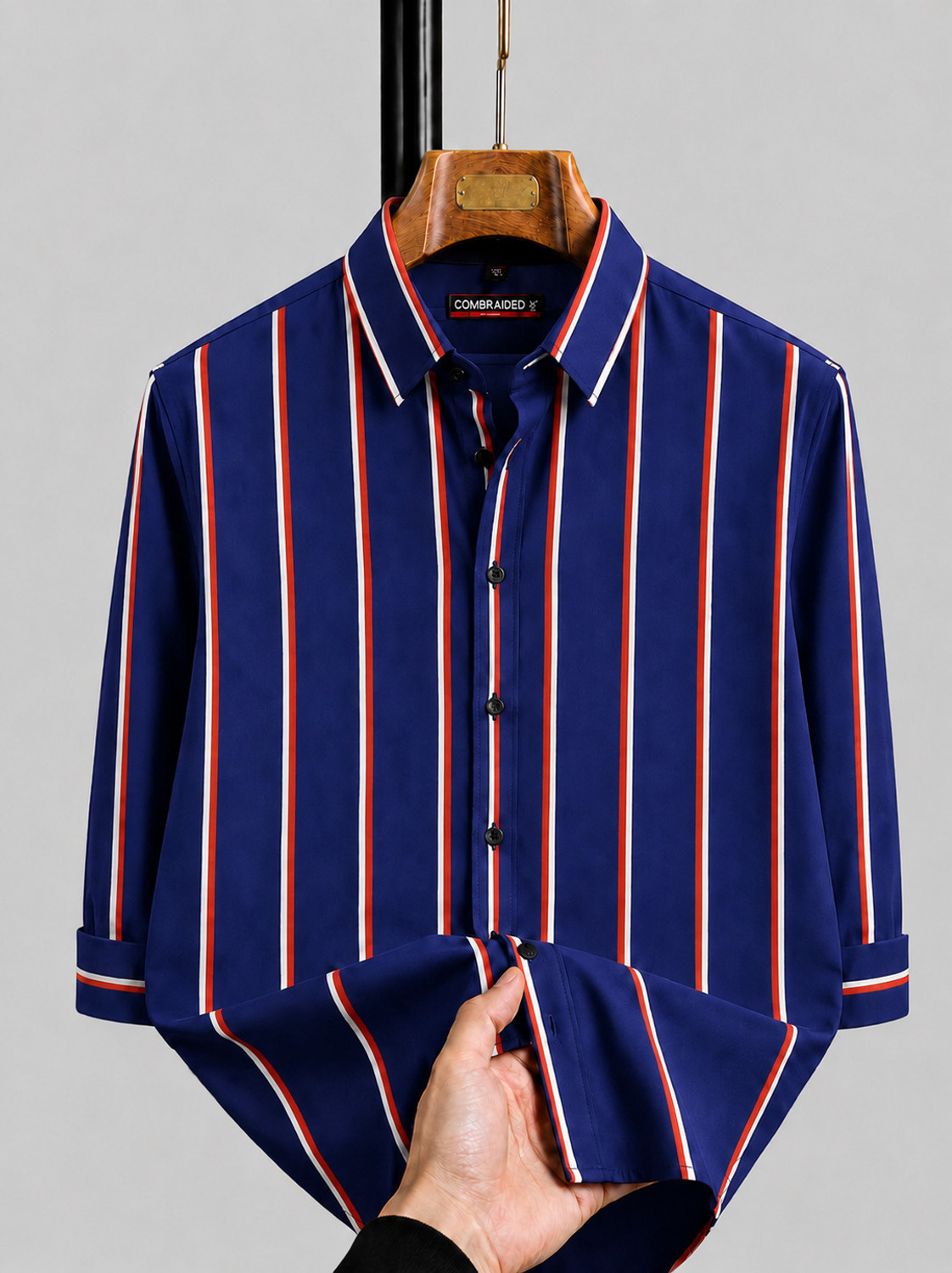 Image of The TallMann Club Men Regular Fit Striped Slim Collar Casual Shirt