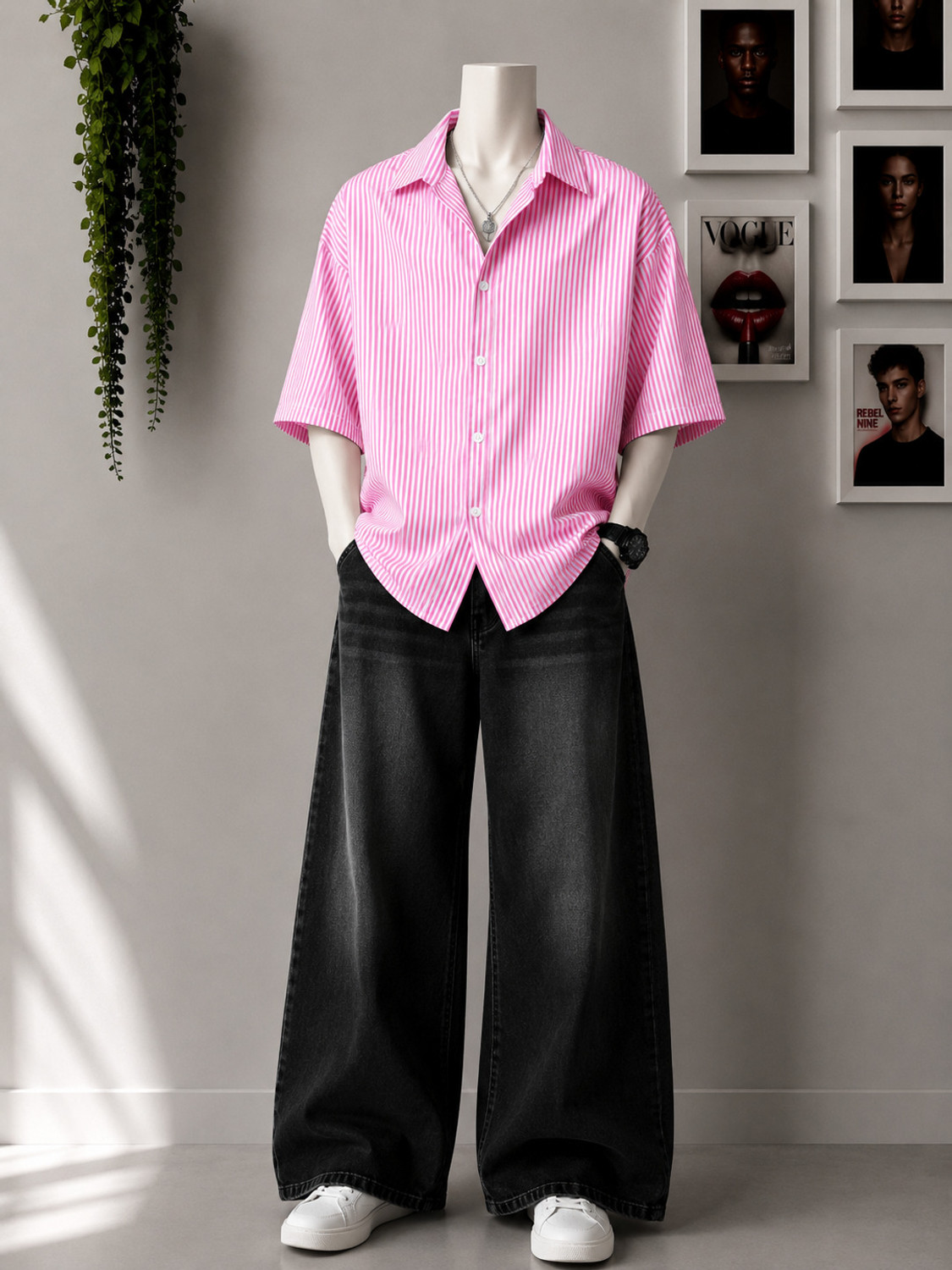 Asta Moda Men Striped Pink, White Shirt - Image 3