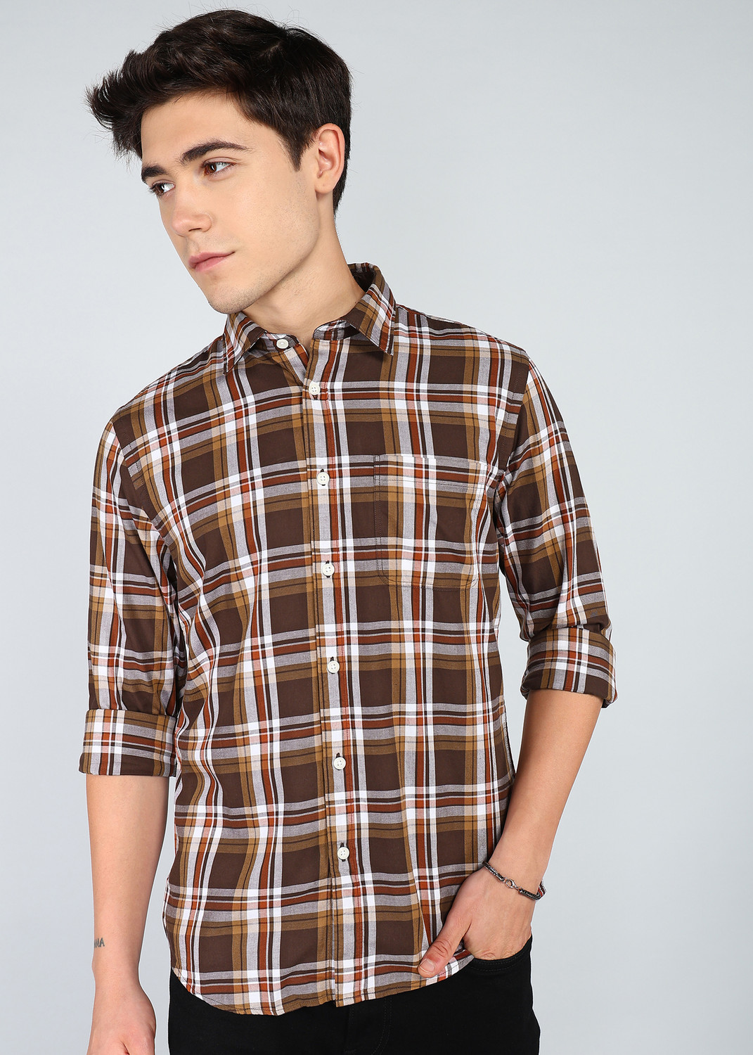 Image of FLYING MACHINE Men Slim Fit Checkered Club Collar Casual Shirt